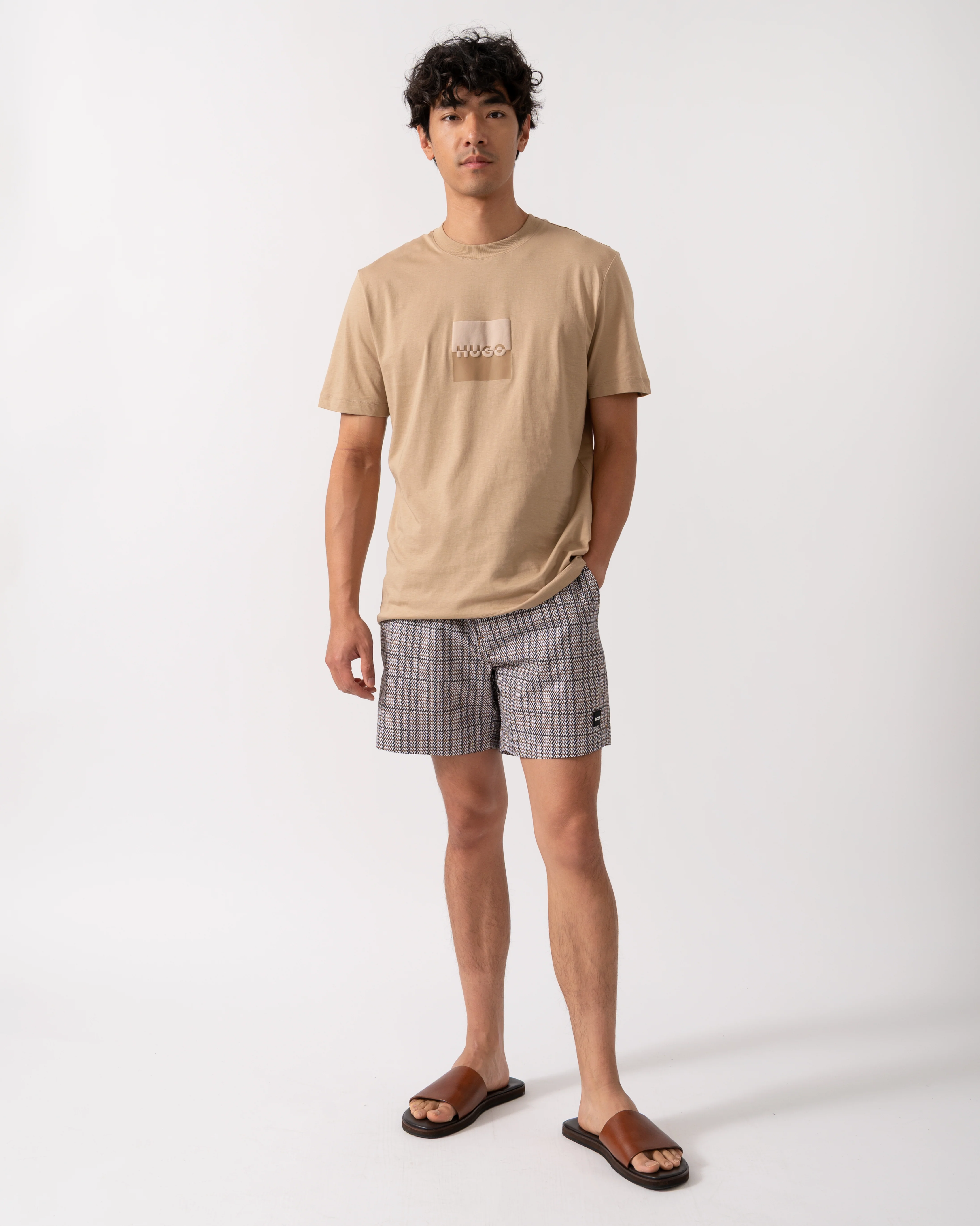 HUGO Dusplit Mens Logo Print T-Shirt - Medium Beige 269 - Image 3
