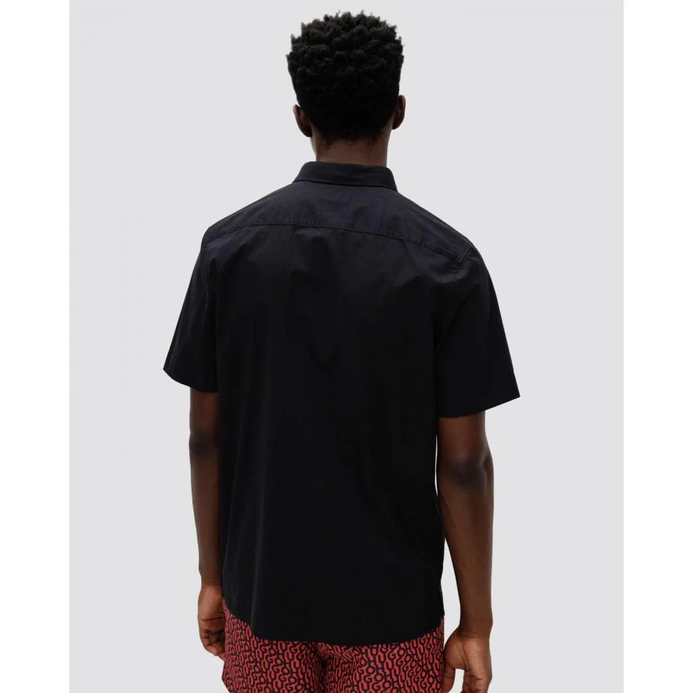 HUGO Ebor Relaxed Fit Mens Stretch Cotton Shirt - Black 001 - Image 2