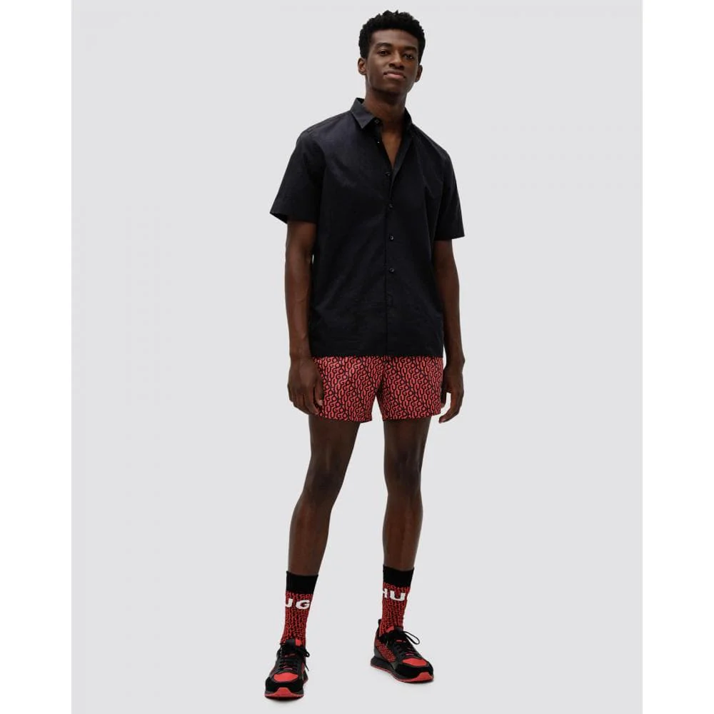 HUGO Ebor Relaxed Fit Mens Stretch Cotton Shirt - Black 001 - Image 3