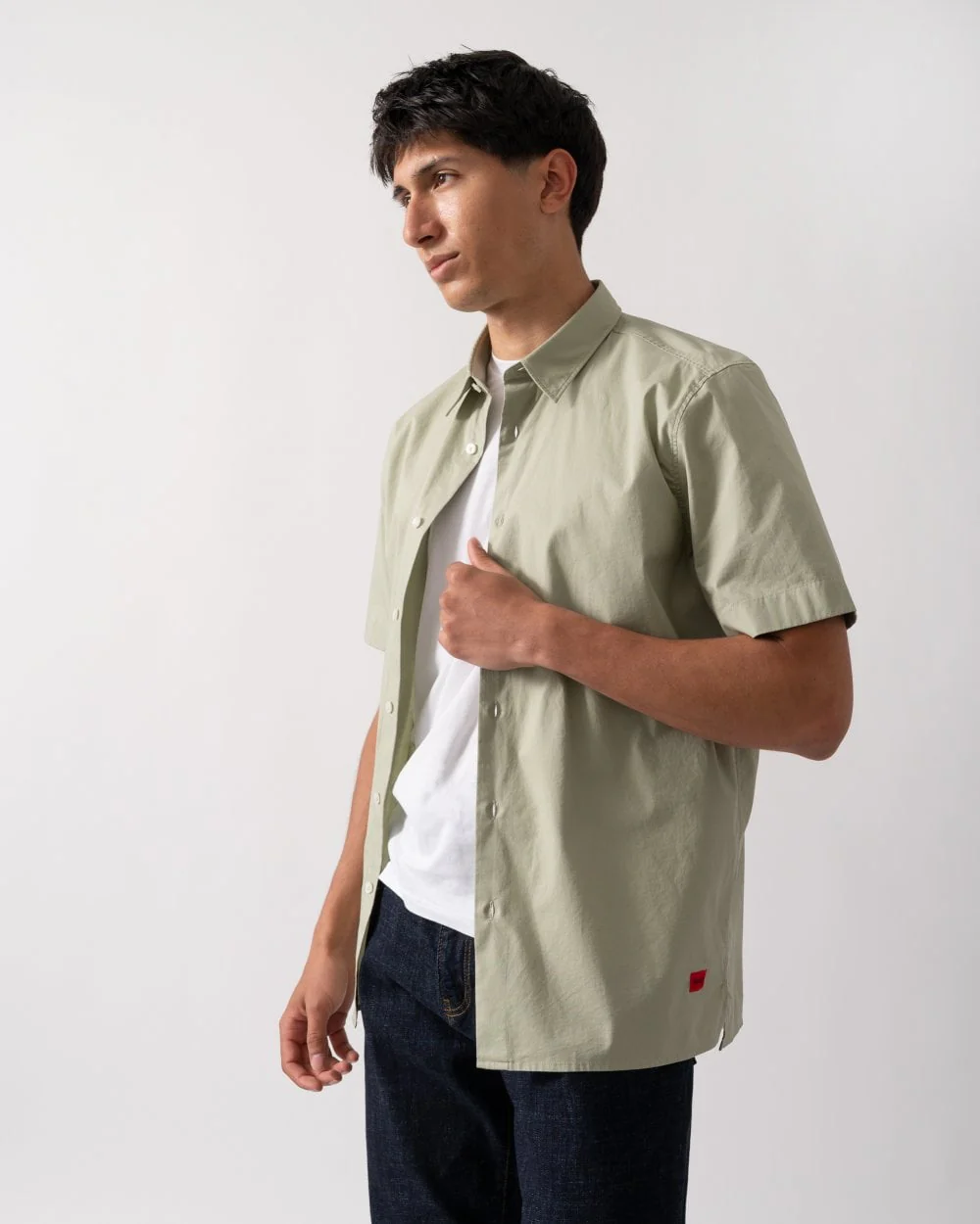 HUGO Ebor Relaxed Fit Mens Stretch Cotton Shirt - Open Green 391 - Image 3