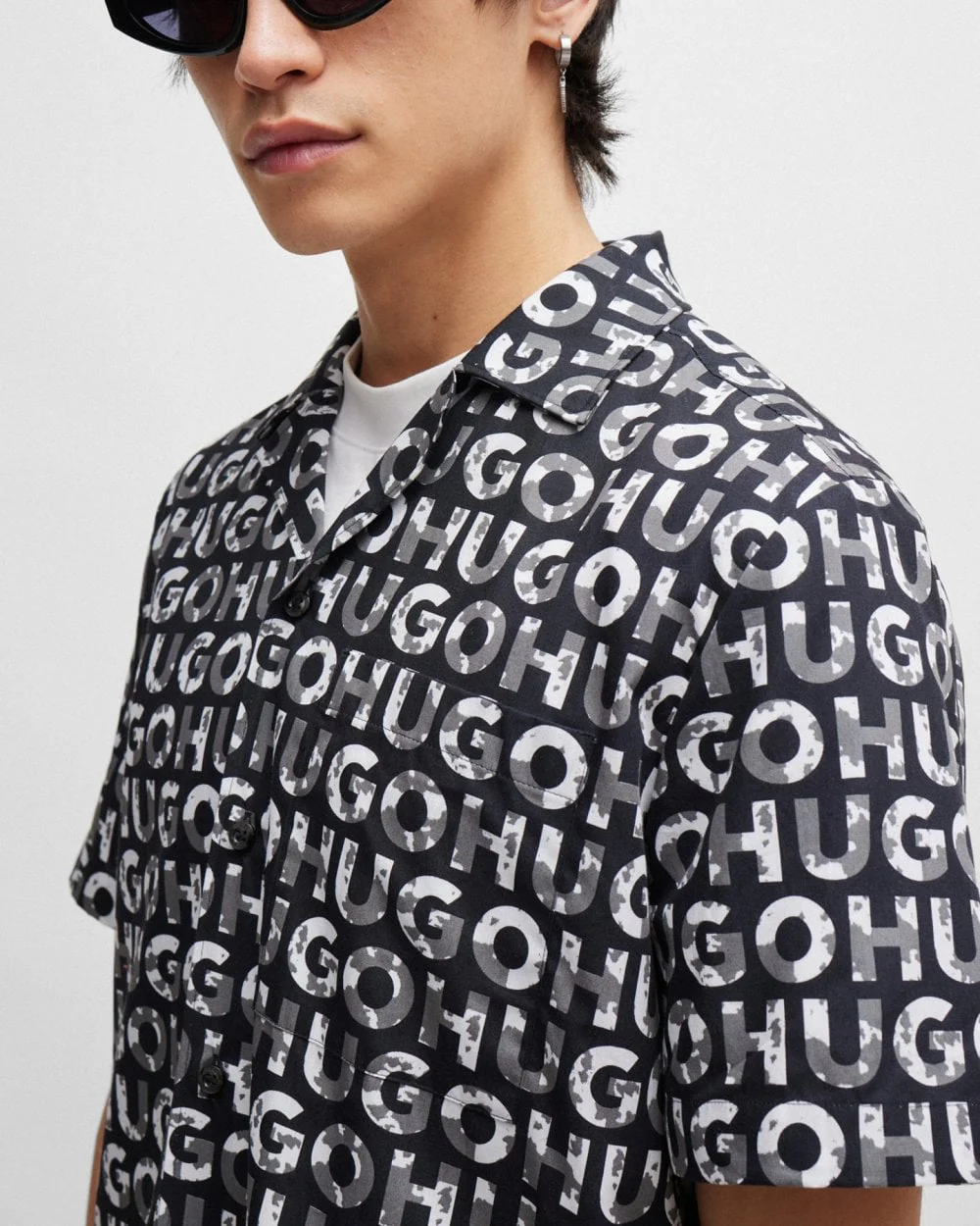 HUGO Ellino AOP Mens Short Sleeve Shirt with Seasonal Logo Print - Image 2