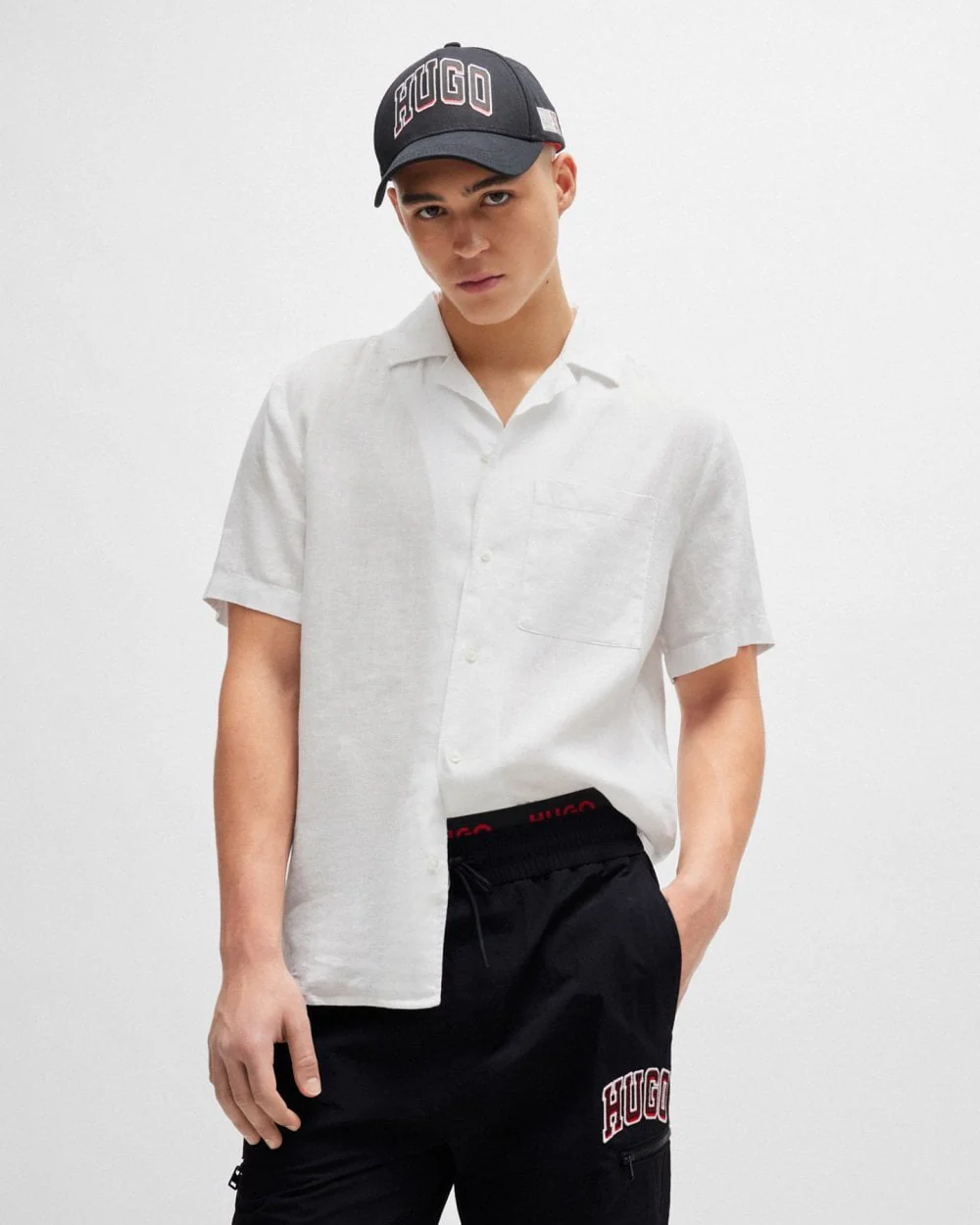 HUGO Ellino Mens Short Sleeve Linen Shirt