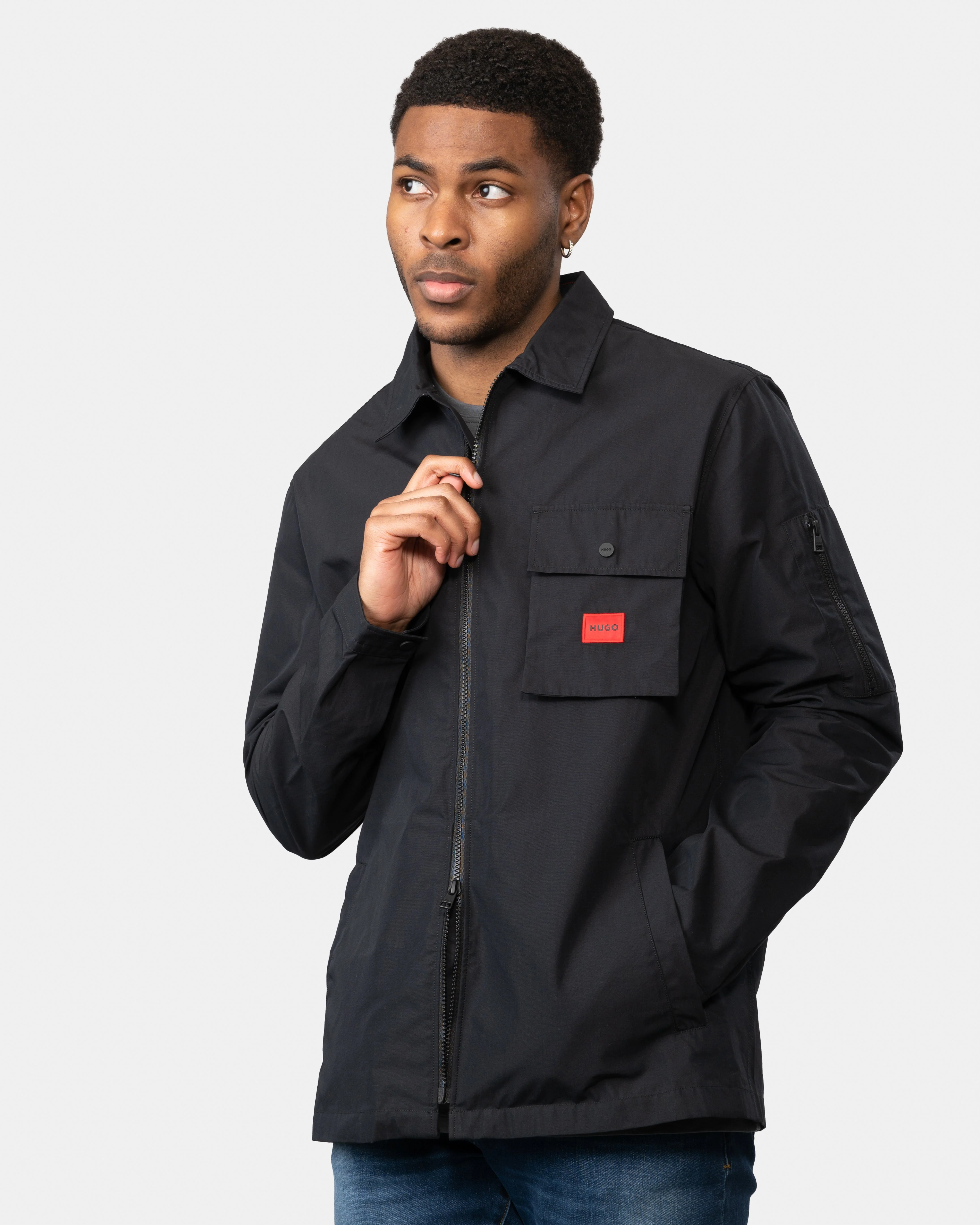 HUGO Emmond Mens Zip Overshirt - Black 001 - Image 2