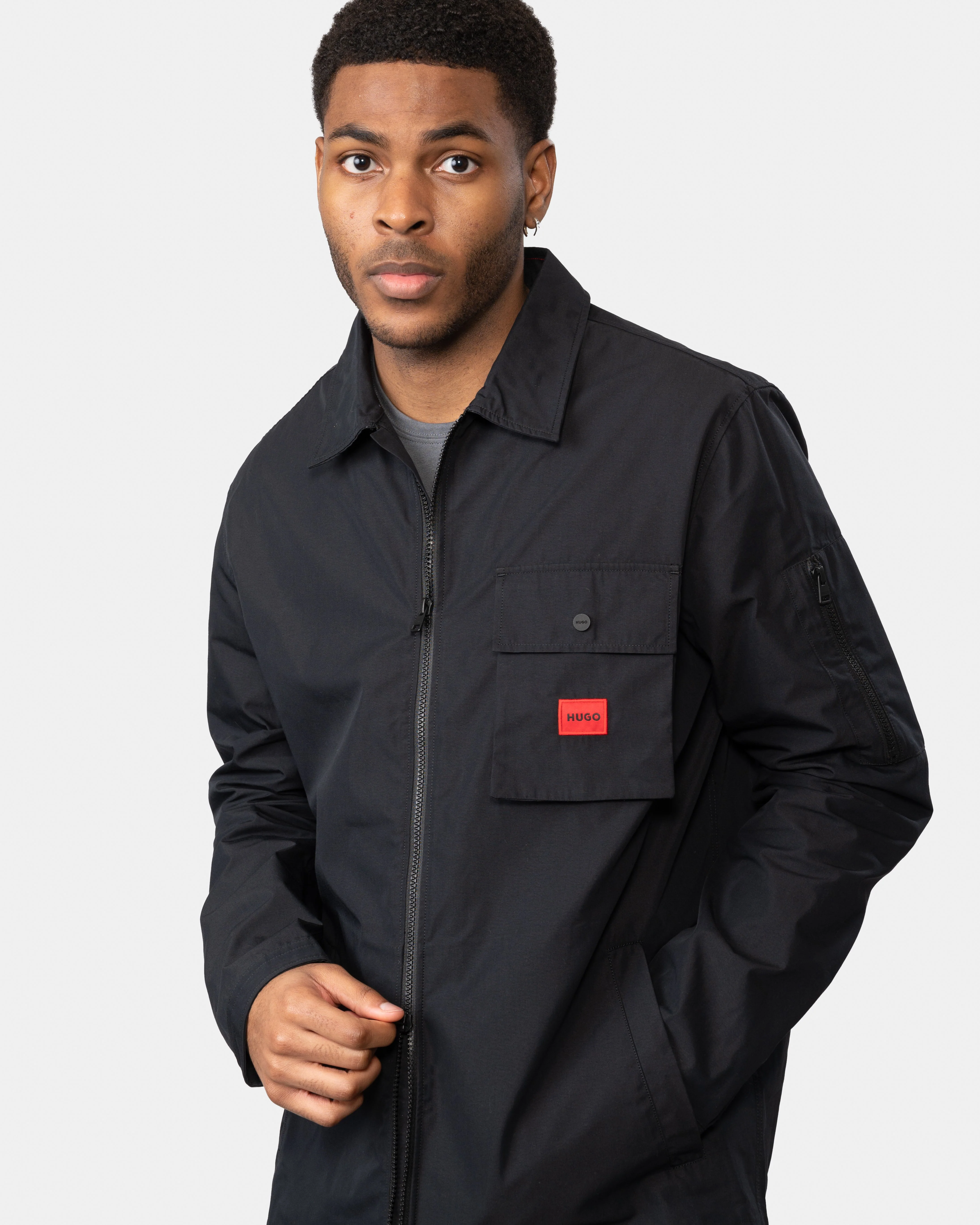HUGO Emmond Mens Zip Overshirt - Black 001 - Image 3