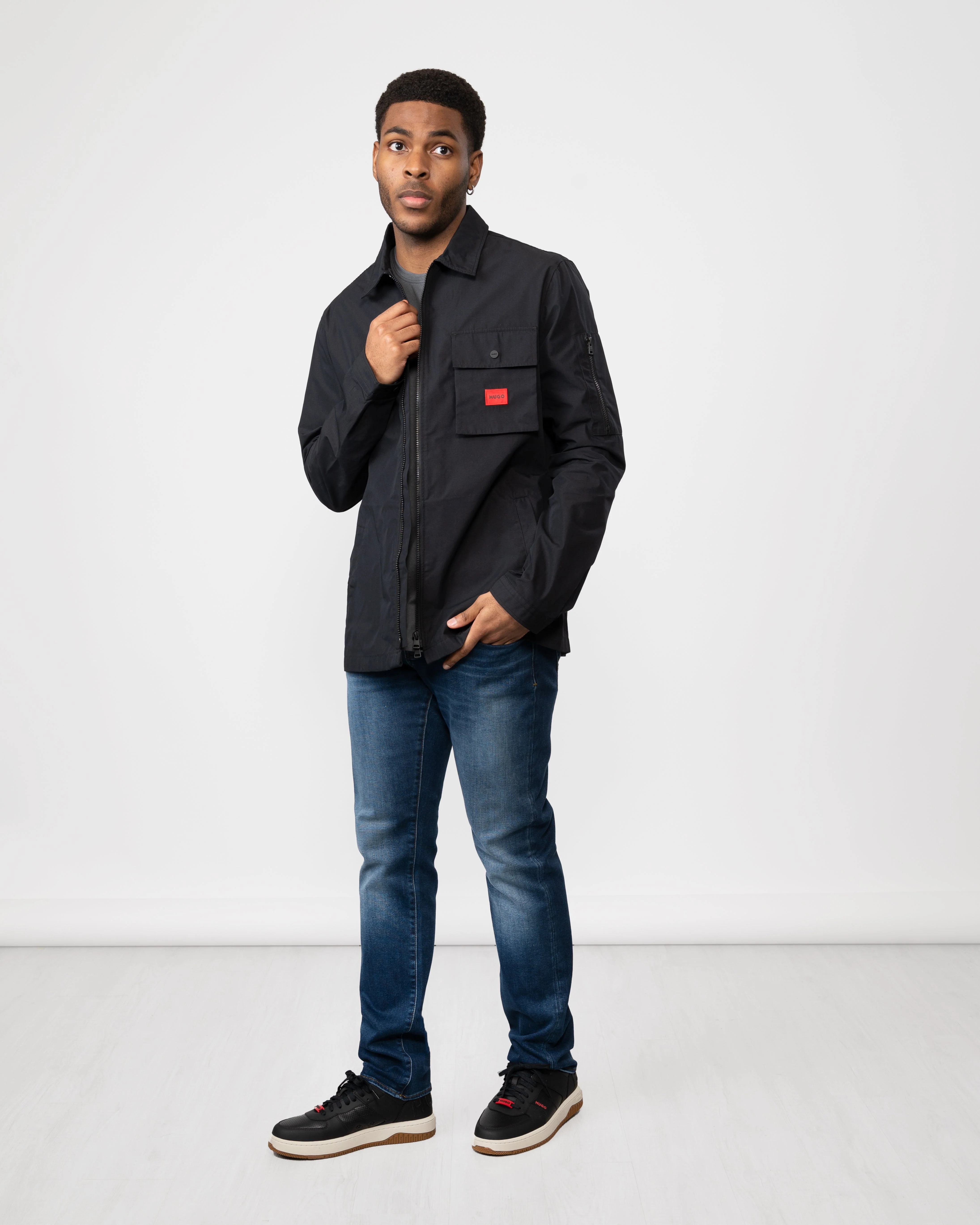 HUGO Emmond Mens Zip Overshirt - Black 001 - Image 4
