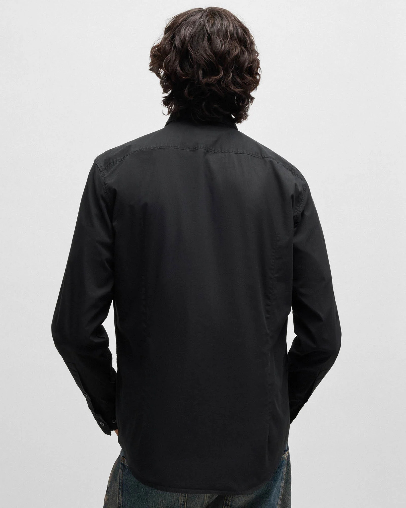 HUGO Ermo Mens Slim-Fit Shirt in Stretch-Cotton Canvas - Black 001 - Image 4