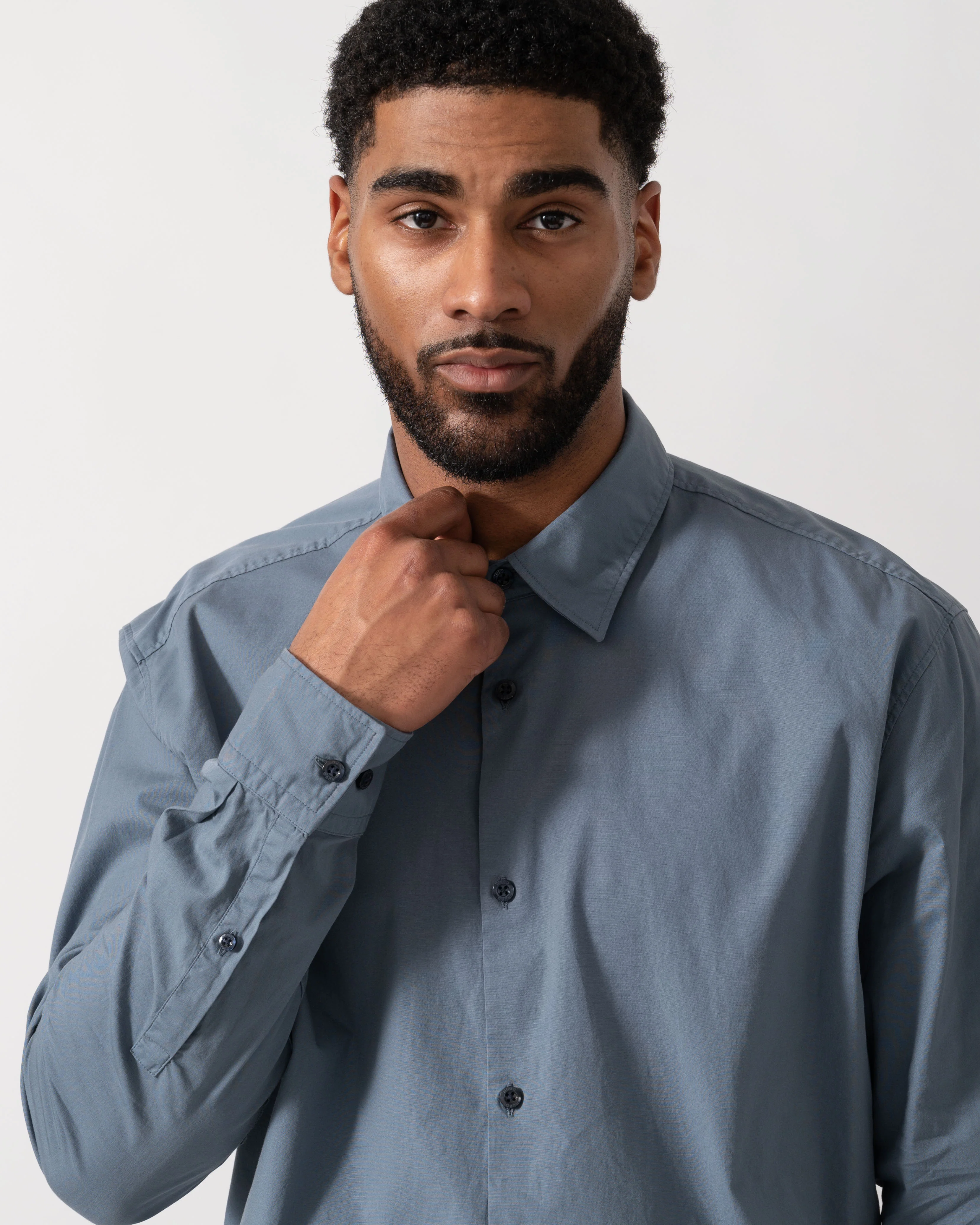 HUGO Ermo Slim-Fit Shirt in Stretch-Cotton Canvas - Open Blue 496 - Image 3
