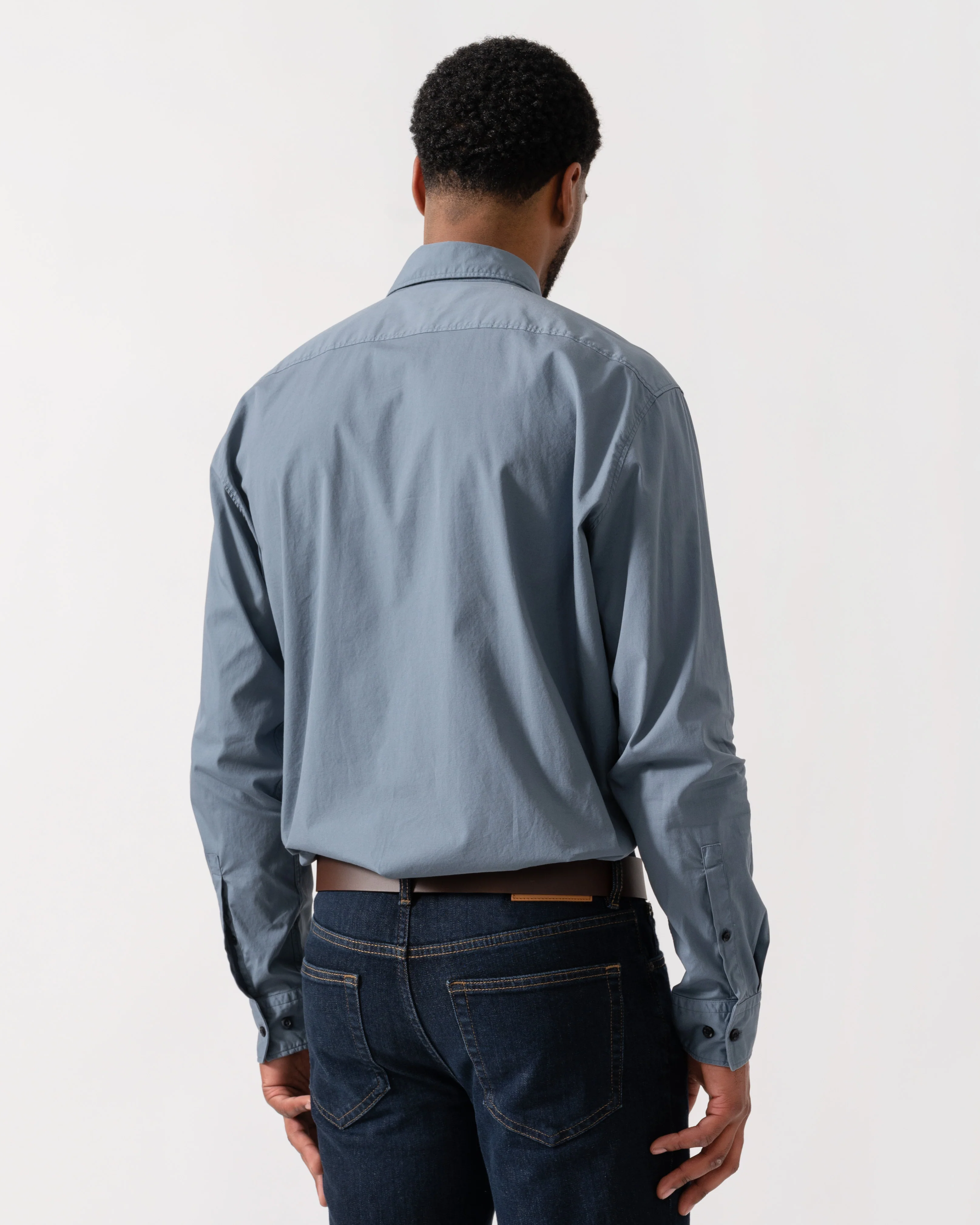 HUGO Ermo Slim-Fit Shirt in Stretch-Cotton Canvas - Open Blue 496 - Image 4