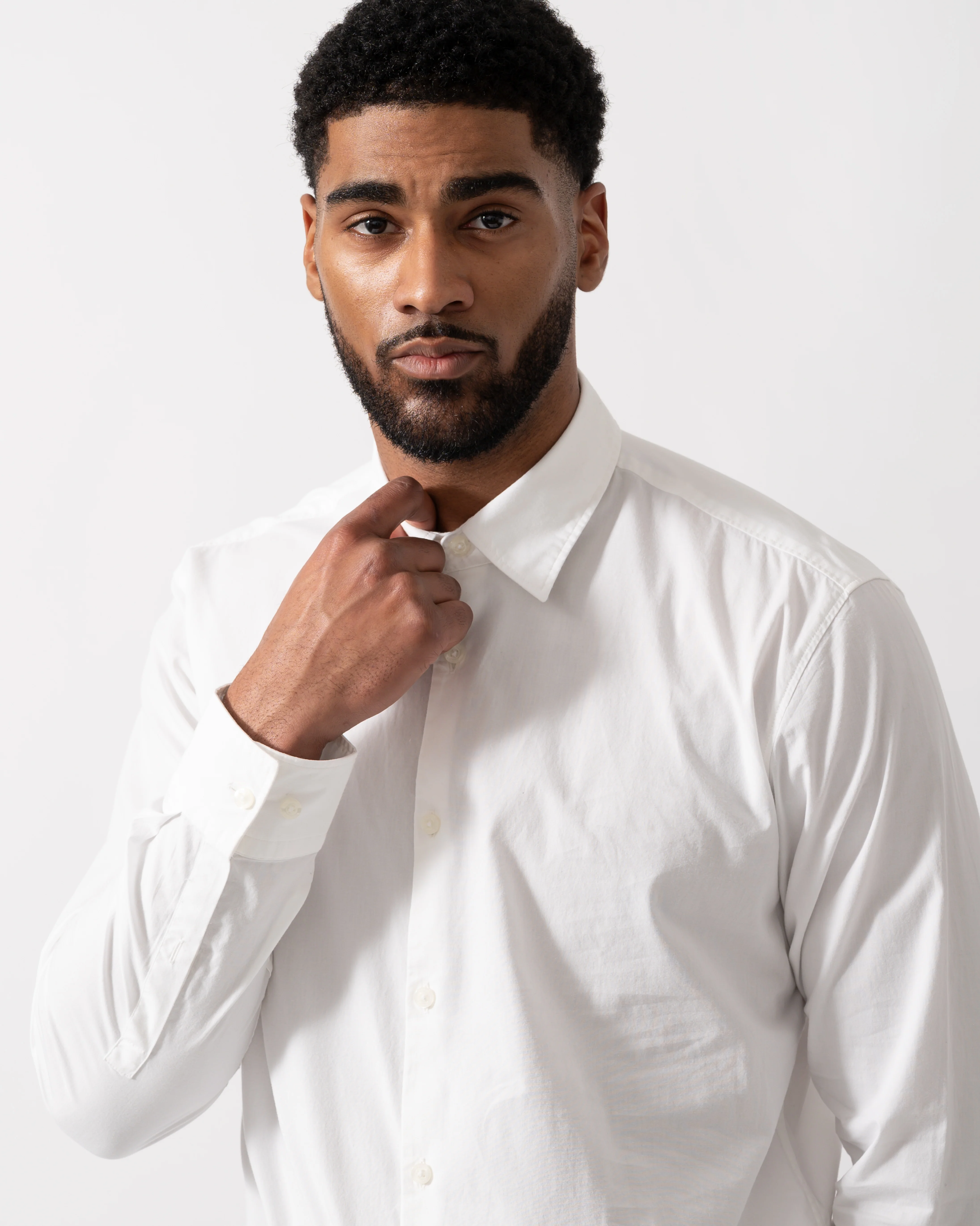 HUGO Mens Ermo Slim-Fit Shirt in Stretch-Cotton Canvas - Open White 199 - Image 3