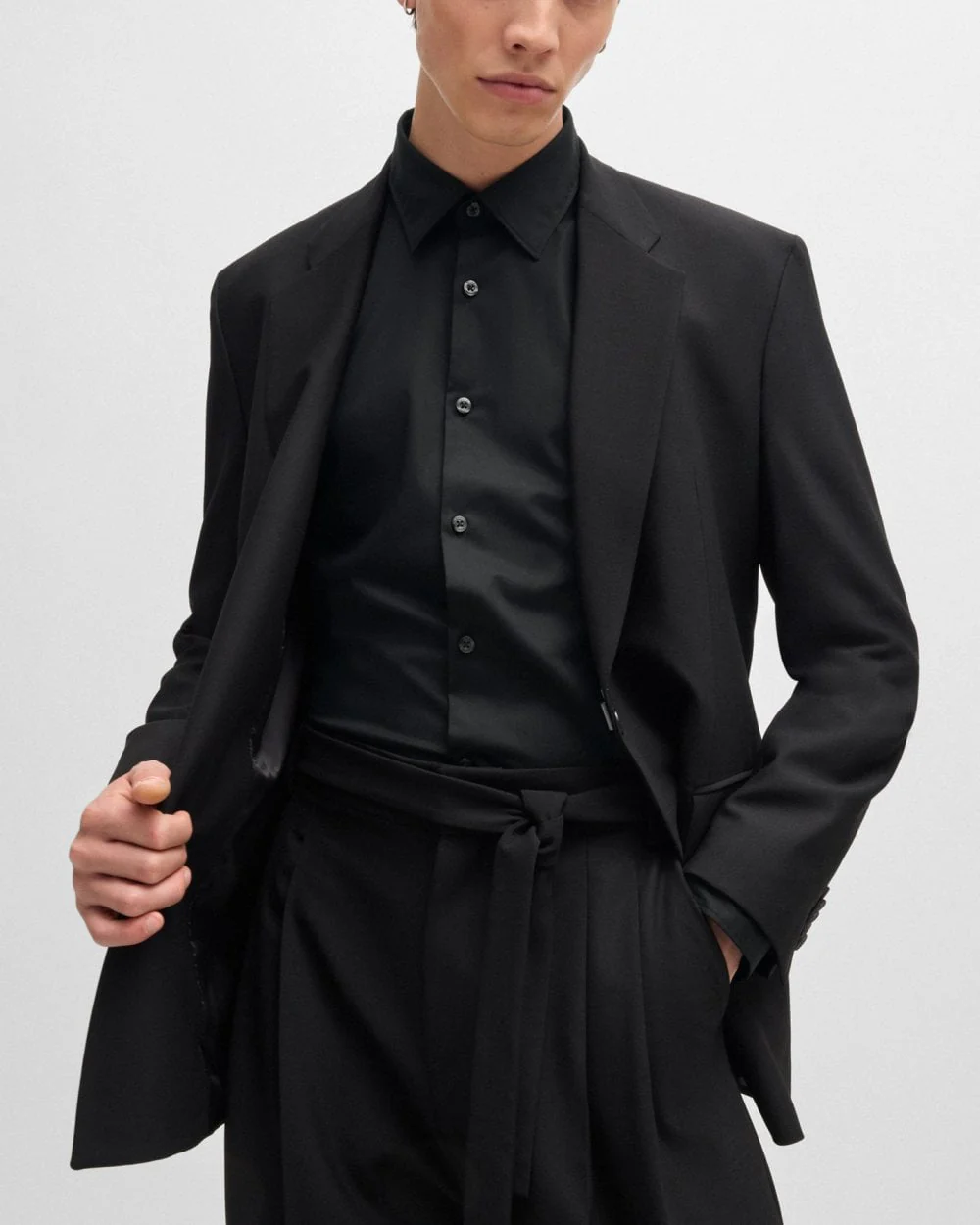 HUGO Ermo Mens Slim Fit Shirt in Stretch Cotton with Stacked Logo - Black 001 - Image 3