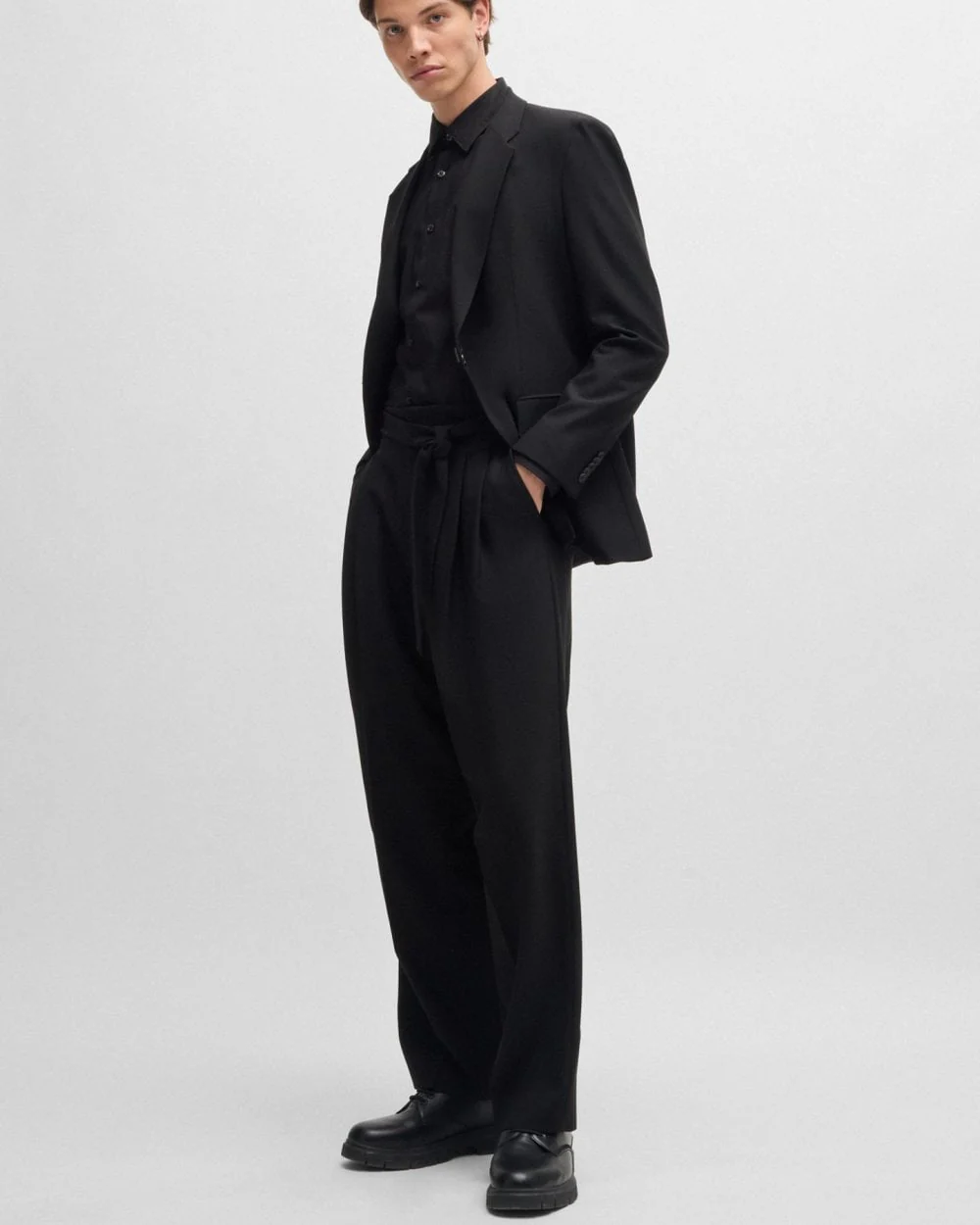 HUGO Ermo Mens Slim Fit Shirt in Stretch Cotton with Stacked Logo - Black 001 - Image 4