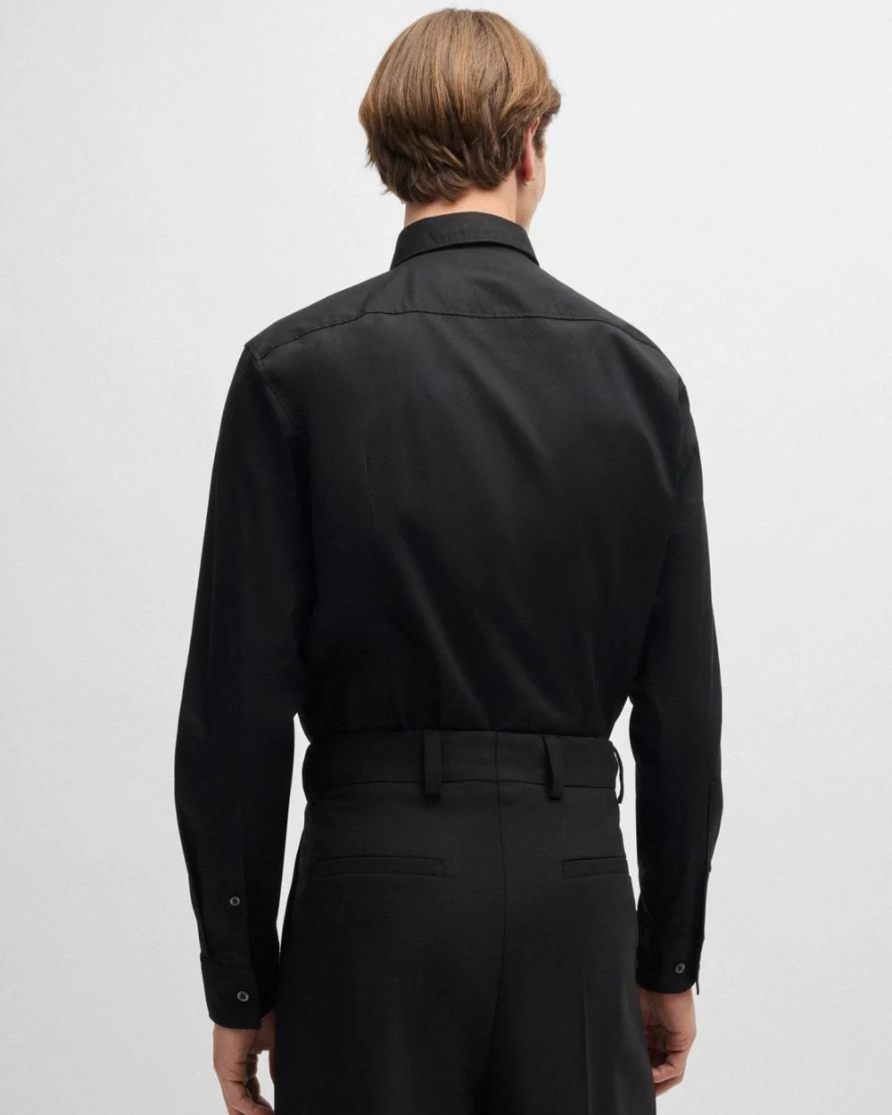 HUGO Ermo Mens Slim Fit Shirt in Stretch Cotton with Stacked Logo - Black 001 - Image 5
