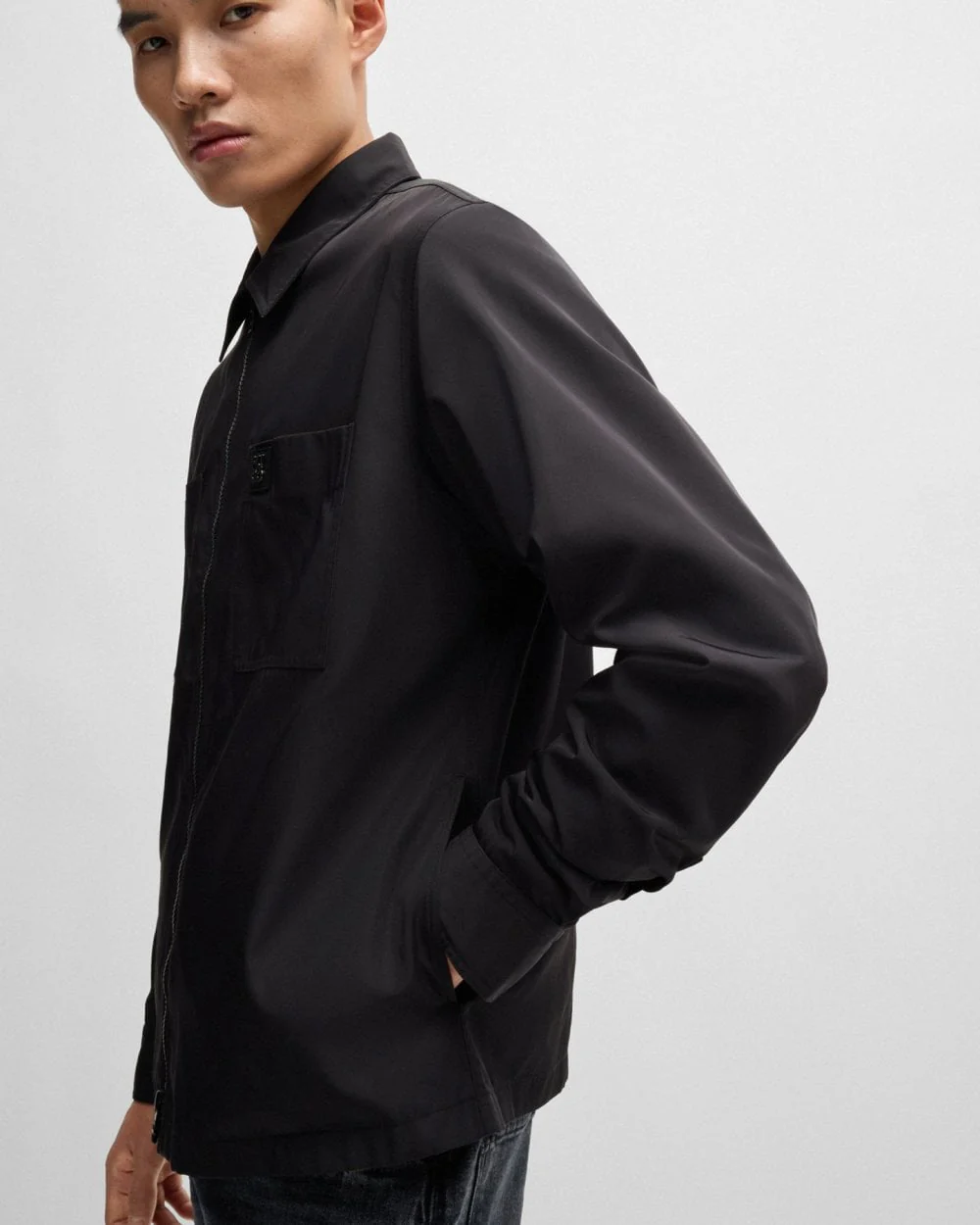 HUGO Evalom Mens Oversized-Fit Zip Up Shirt Jacket with Metal Logo - Image 2