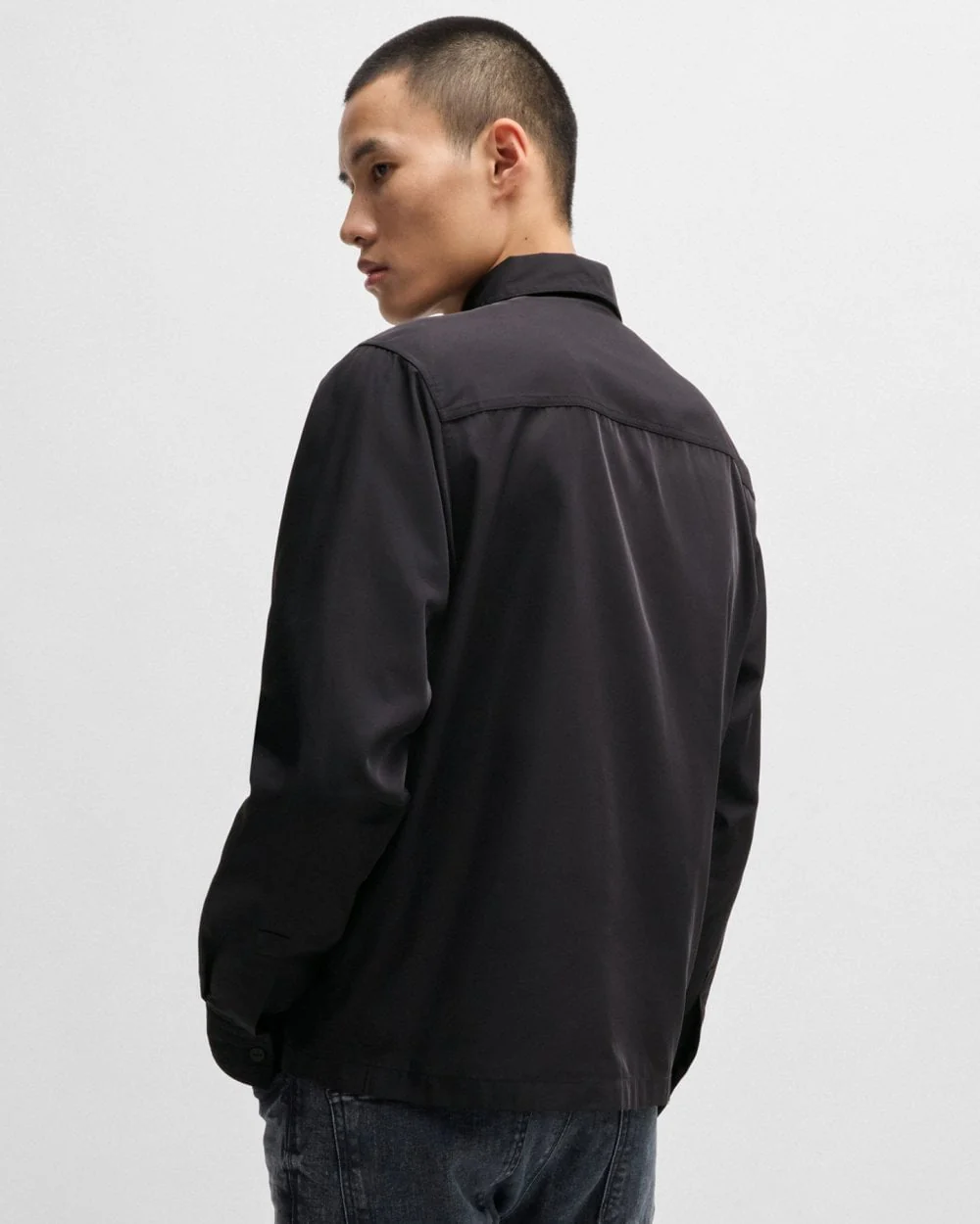 HUGO Evalom Mens Oversized-Fit Zip Up Shirt Jacket with Metal Logo - Image 3
