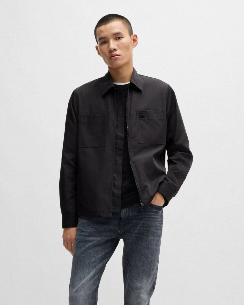 HUGO Evalom Mens Oversized-Fit Zip Up Shirt Jacket with Metal Logo - Image 4