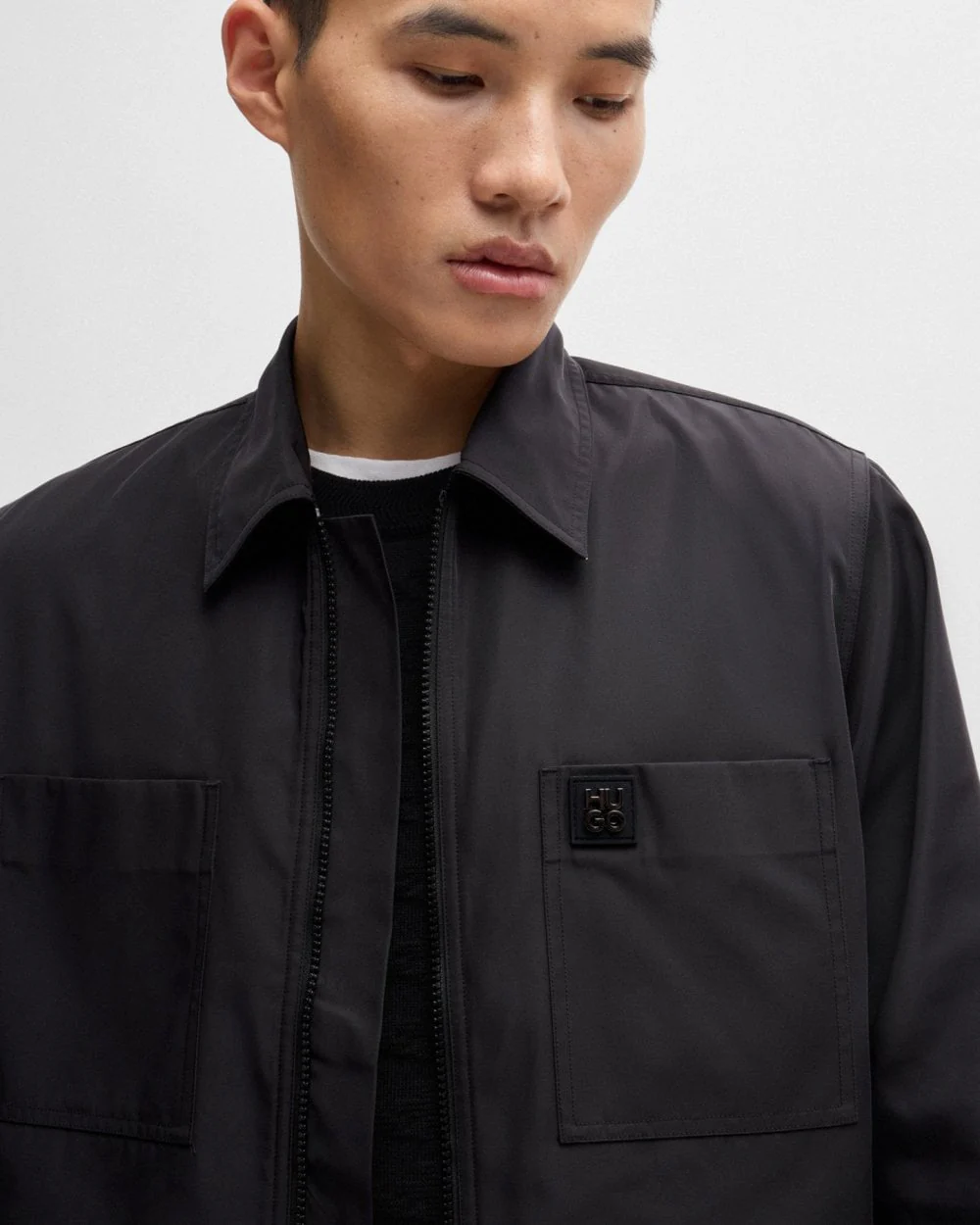 HUGO Evalom Mens Oversized-Fit Zip Up Shirt Jacket with Metal Logo - Image 5