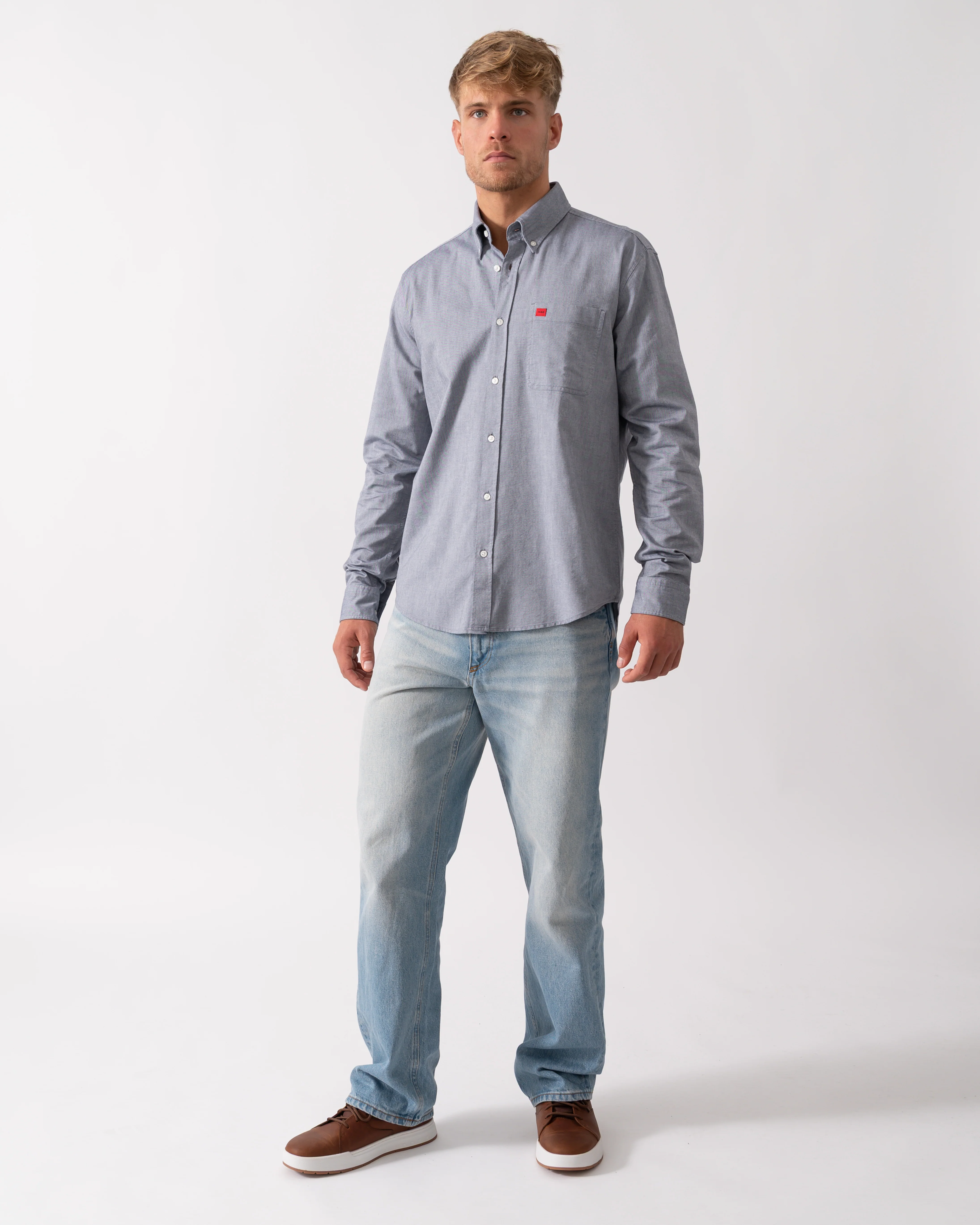 HUGO Evito Slim Fit Mens Long Sleeved Shirt - Navy 418 - Image 3