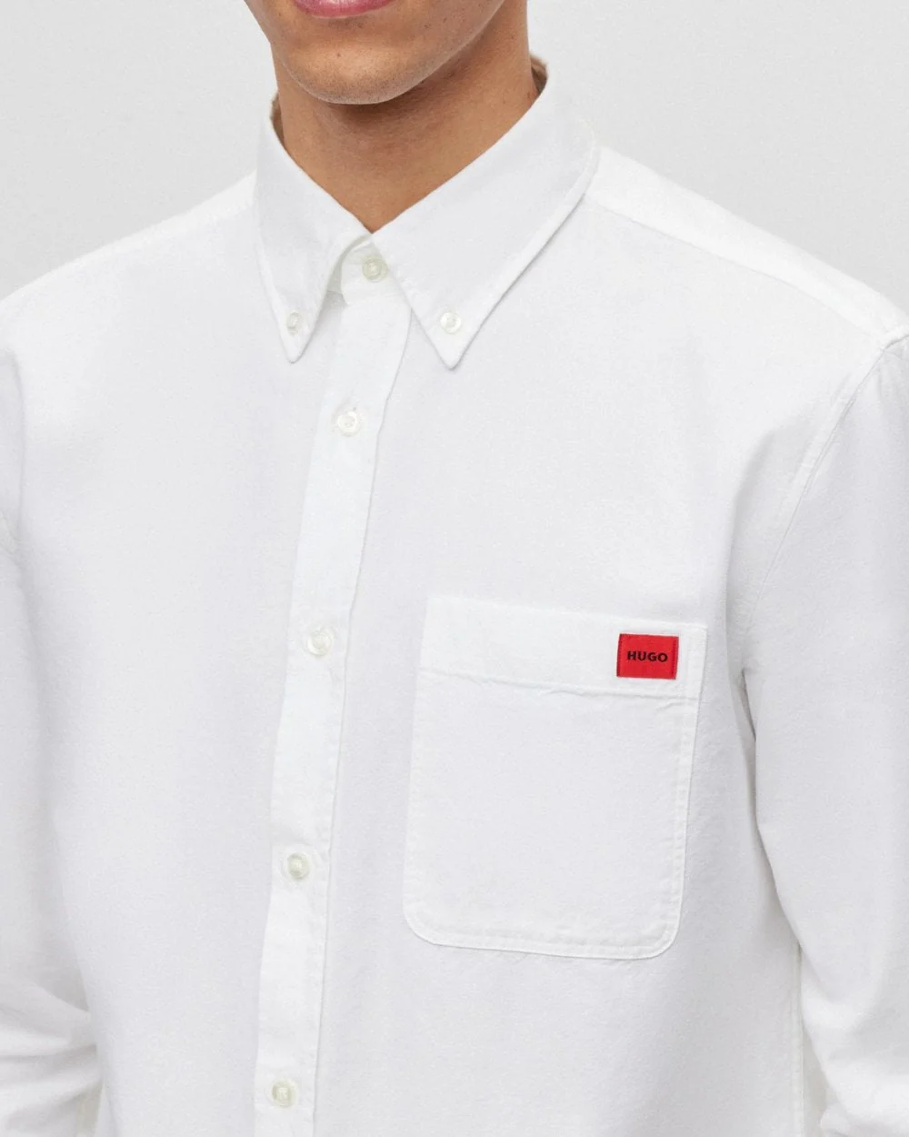 HUGO Evito Slim Fit Mens Long Sleeved Shirt - Open White 199 - Image 2