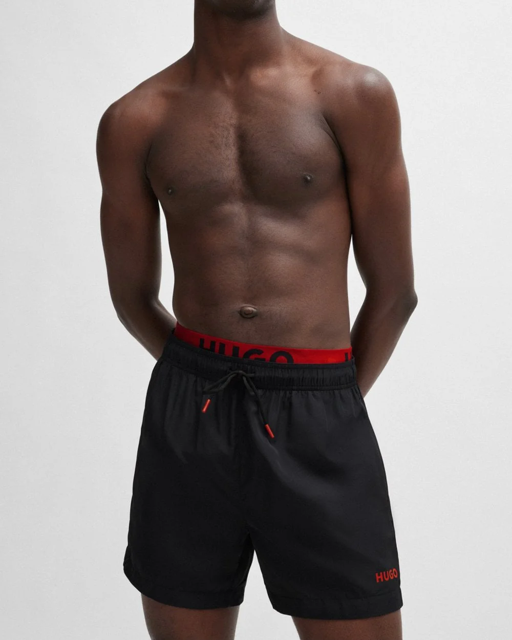 HUGO FLEX Mens Logo-Print Swim Shorts with Double Waistband - Image 2