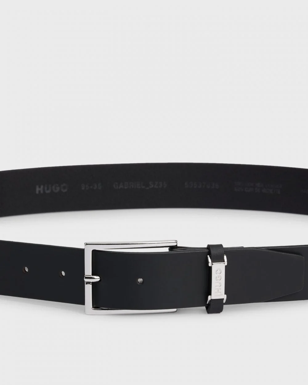 HUGO Gabriel Mens Buffalo-Leather Belt with Logo Keeper and Polished Hardware - Black 001 - Image 2