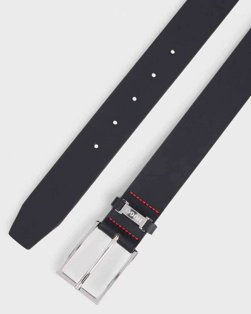 HUGO Gabriel Mens Buffalo-Leather Belt with Logo Keeper and Polished Hardware - Black 001 - Image 3