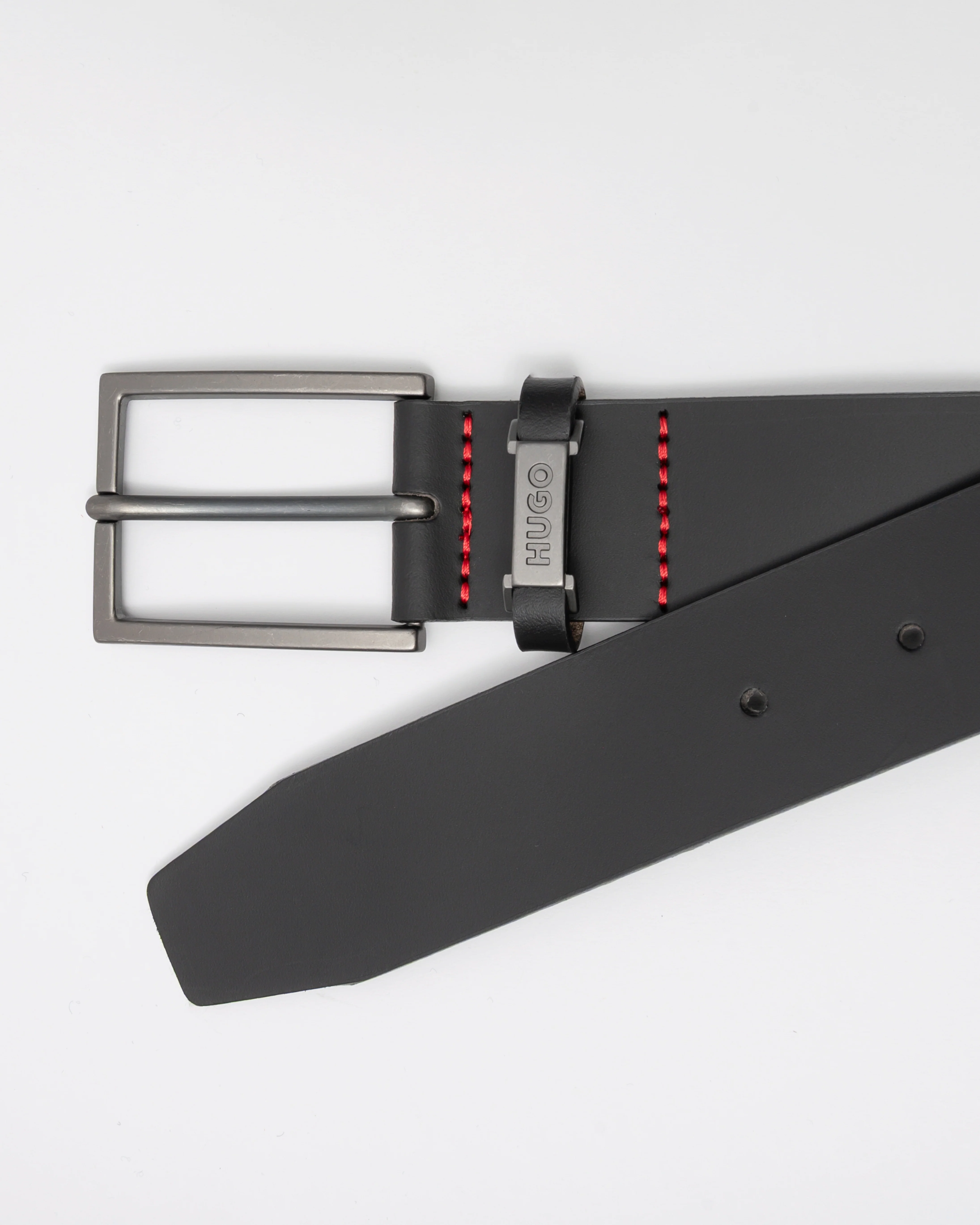 HUGO Gabriel Mens Buffalo-Leather Belt with Logo Keeper and Polished Hardware - Black 002 - Image 2