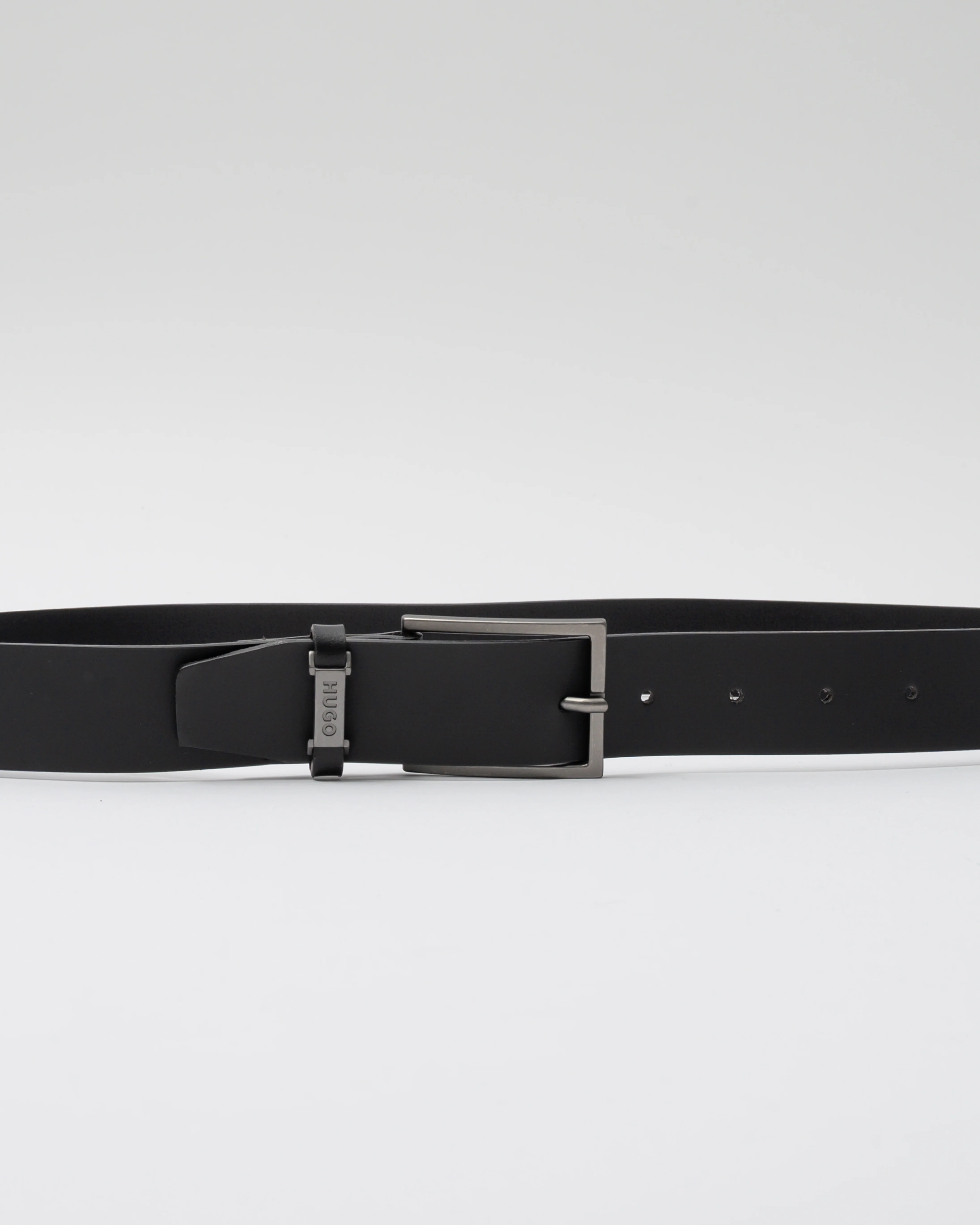 HUGO Gabriel Mens Buffalo-Leather Belt with Logo Keeper and Polished Hardware - Black 002 - Image 4