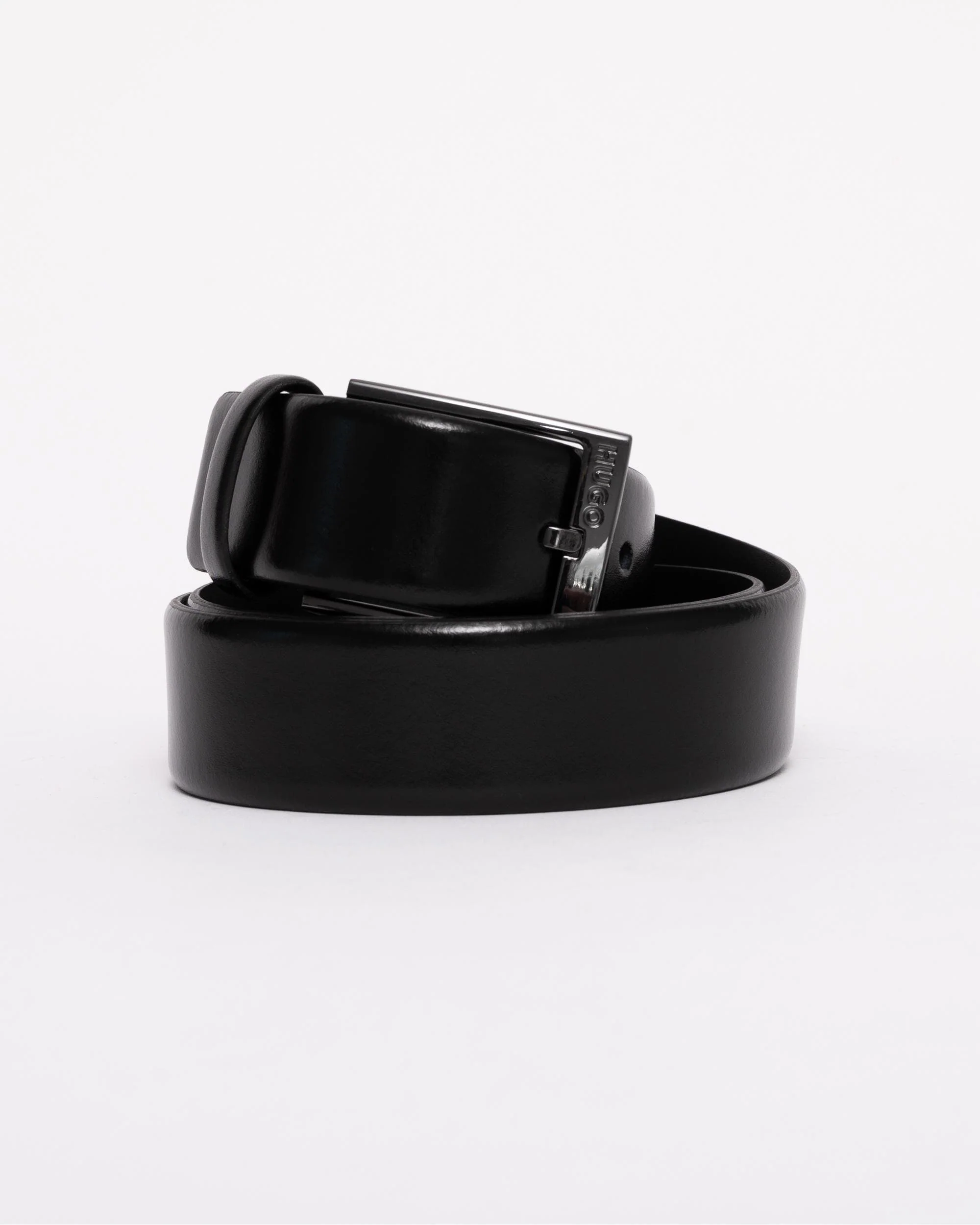 HUGO Garney Mens Italian-Leather Belt with Polished Gunmetal Hardware - Image 3
