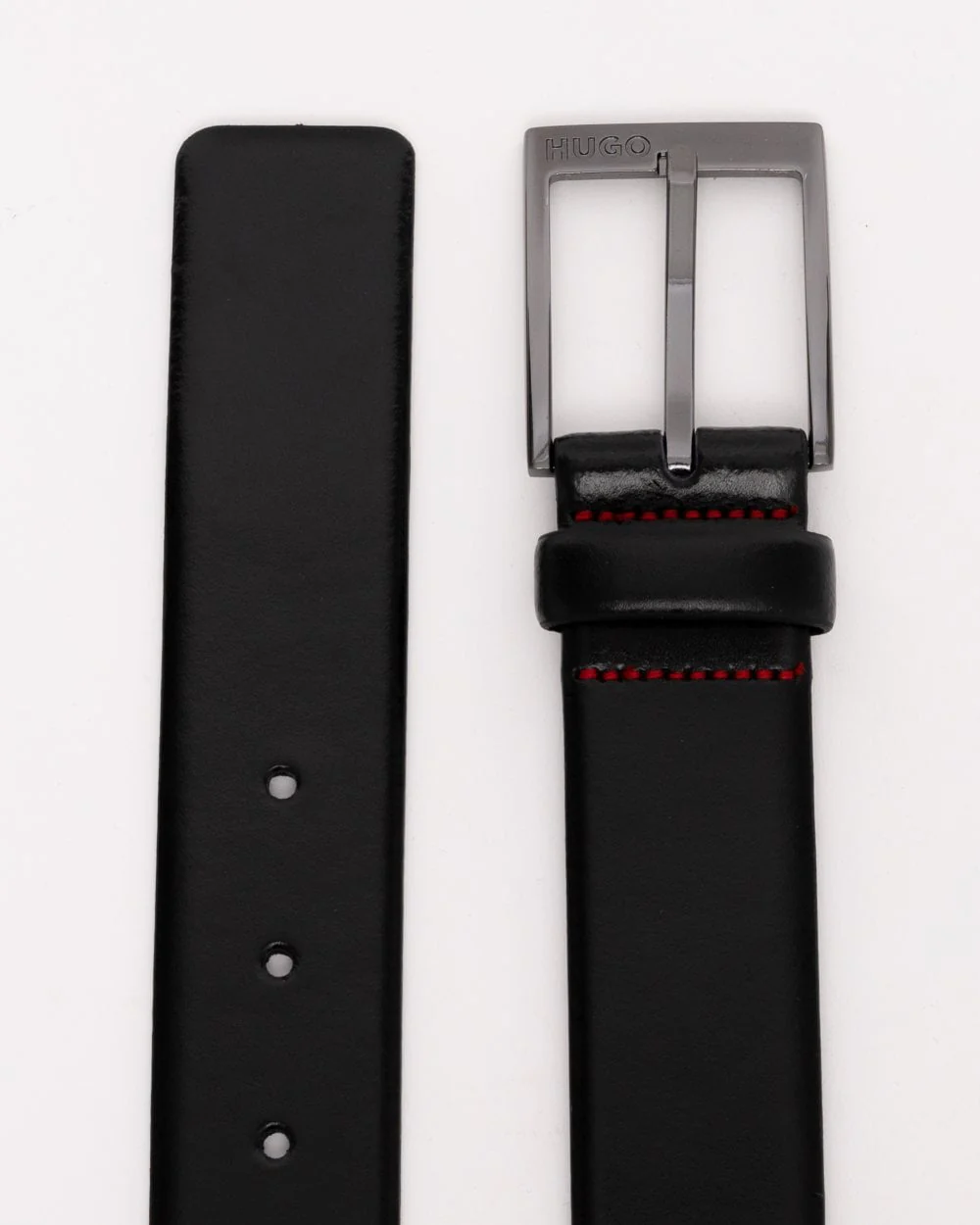 HUGO Garney Mens Italian-Leather Belt with Polished Gunmetal Hardware - Image 4