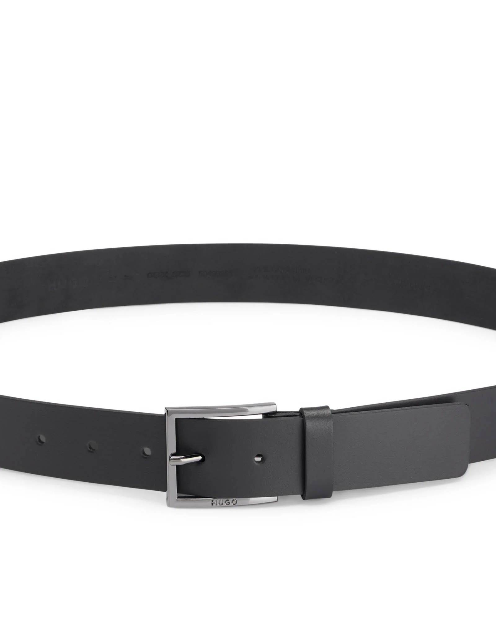 HUGO Geek Mens Smooth-Leather Belt with Brushed-Silver Buckle - Black 001 - Image 2