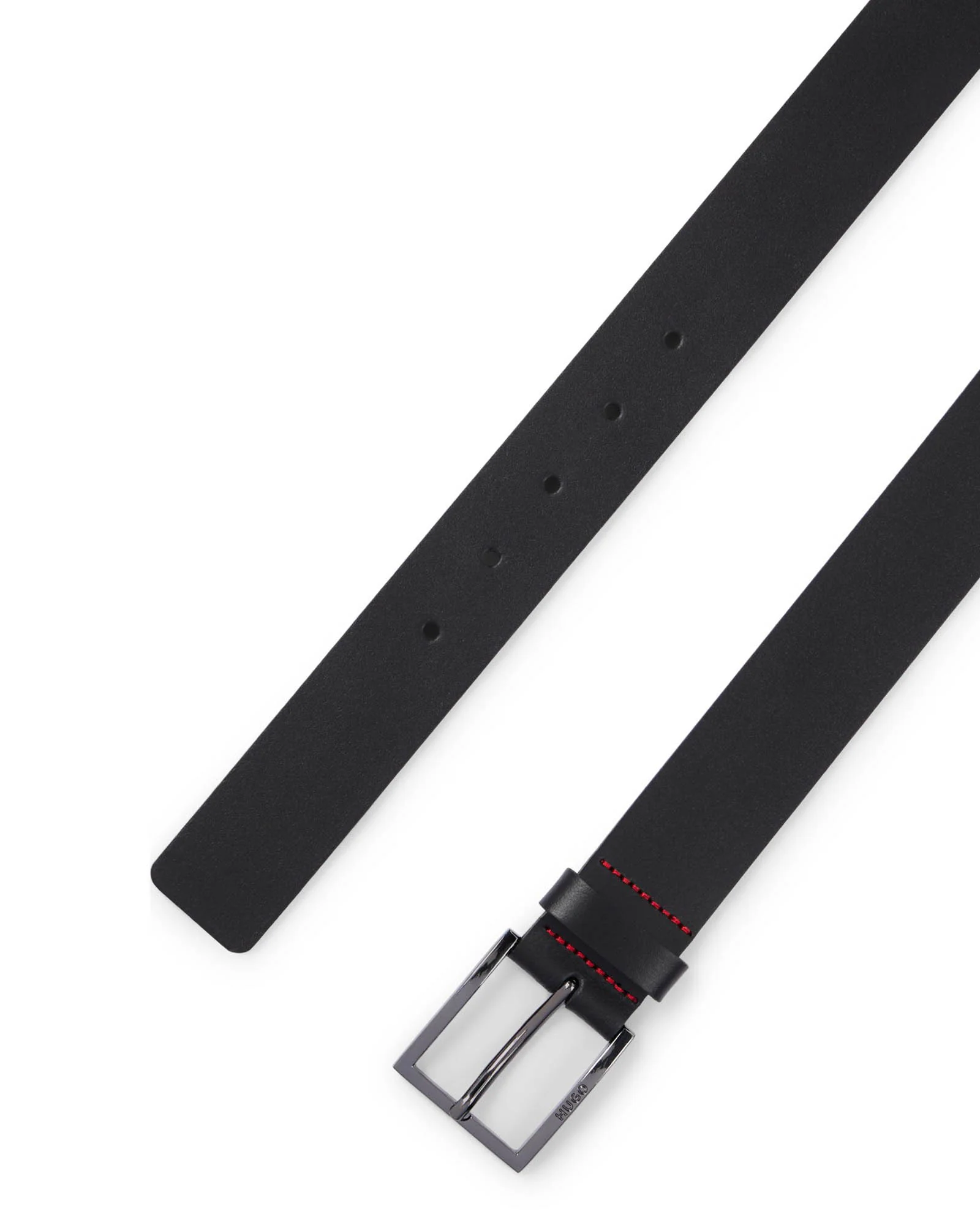HUGO Geek Mens Smooth-Leather Belt with Brushed-Silver Buckle - Black 001 - Image 3