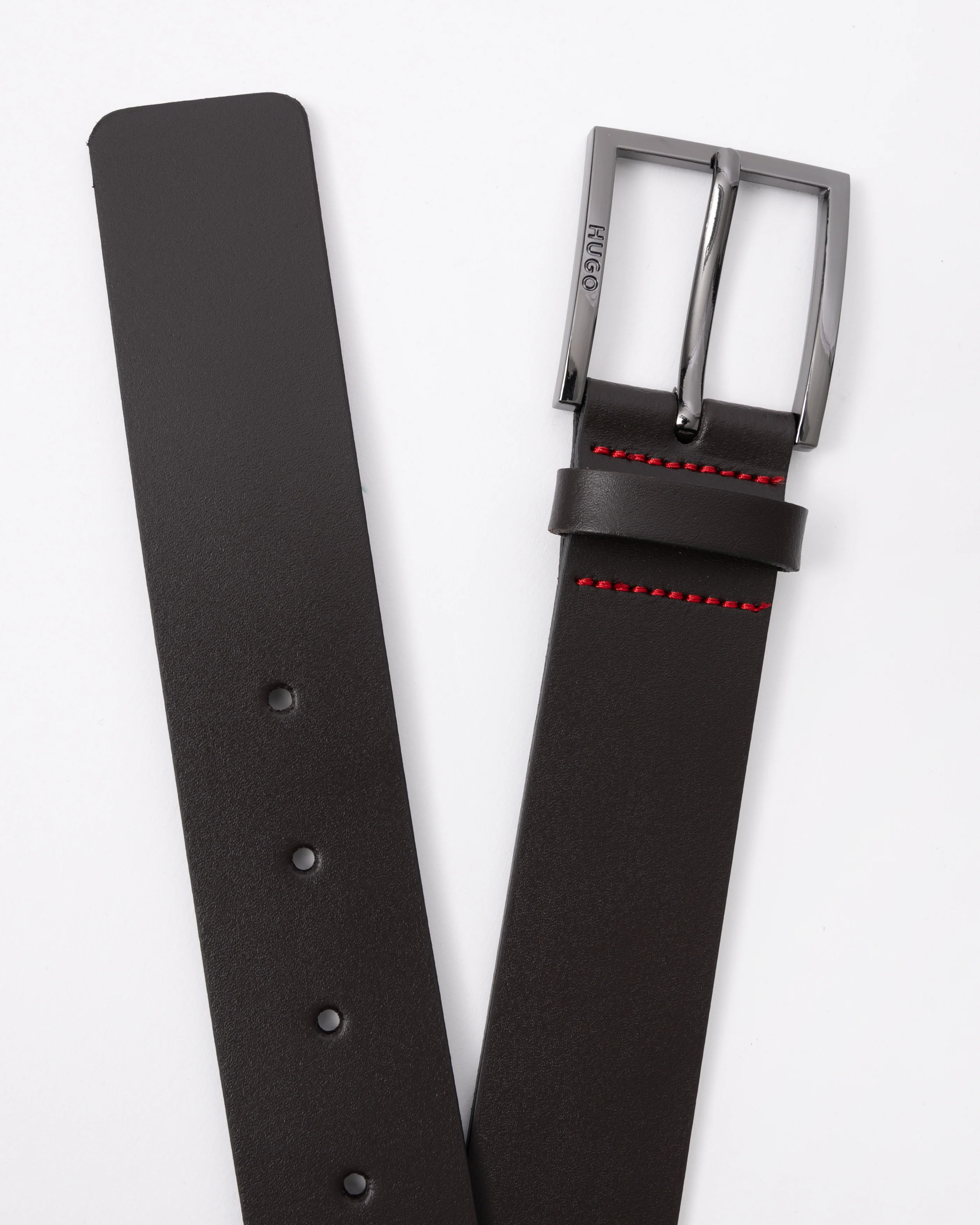 HUGO Mens Geek Smooth Leather Belt with Brushed Silver Buckle - Dark Brown 202 - Image 3