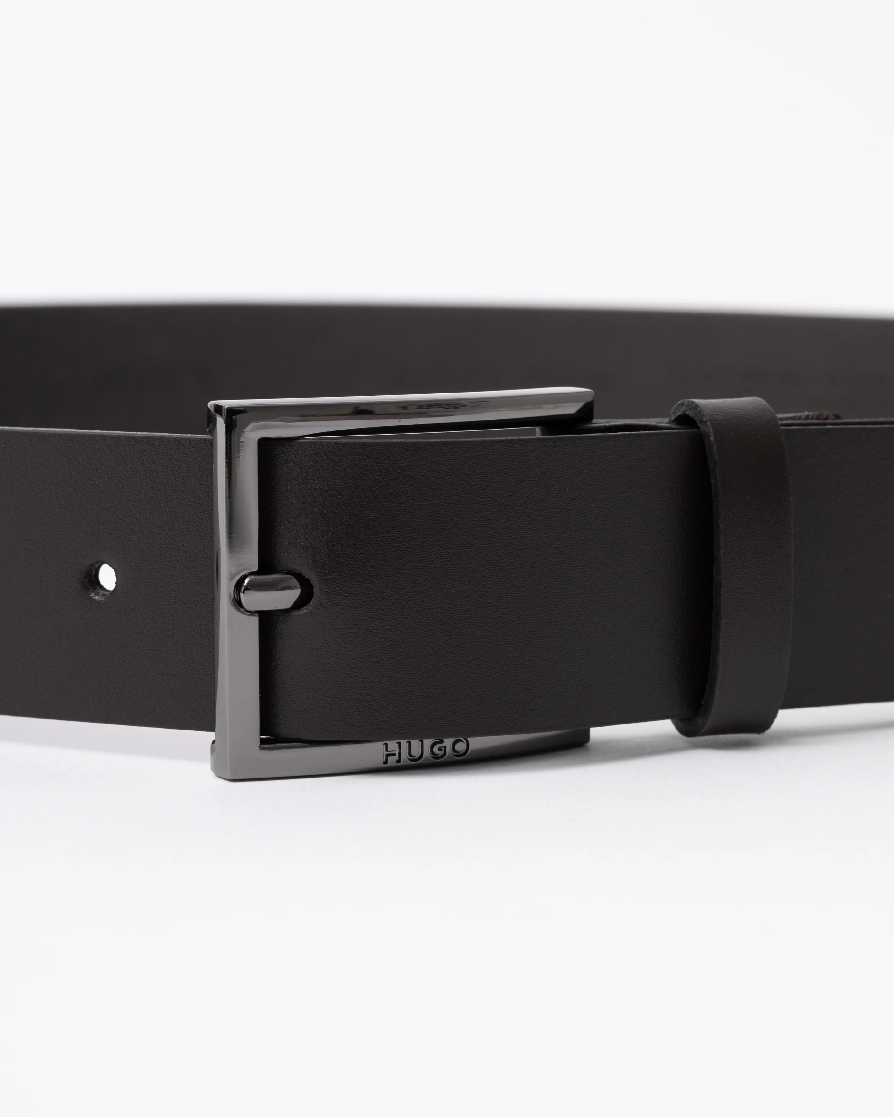 HUGO Mens Geek Smooth Leather Belt with Brushed Silver Buckle - Dark Brown 202 - Image 4