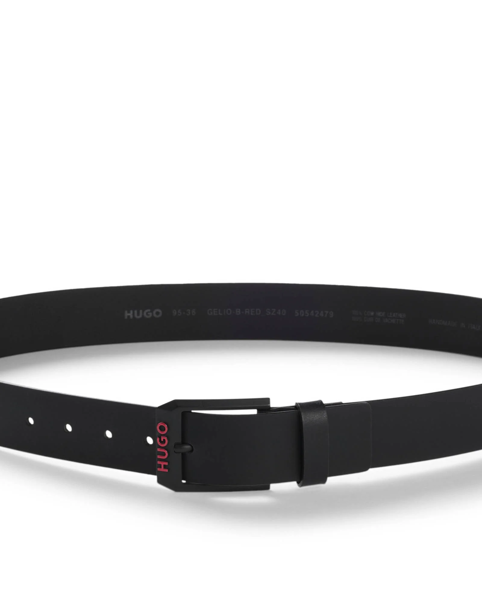HUGO Gelio B Mens Italian-Leather Belt with Angular Logo Buckle - Black 001 - Image 2