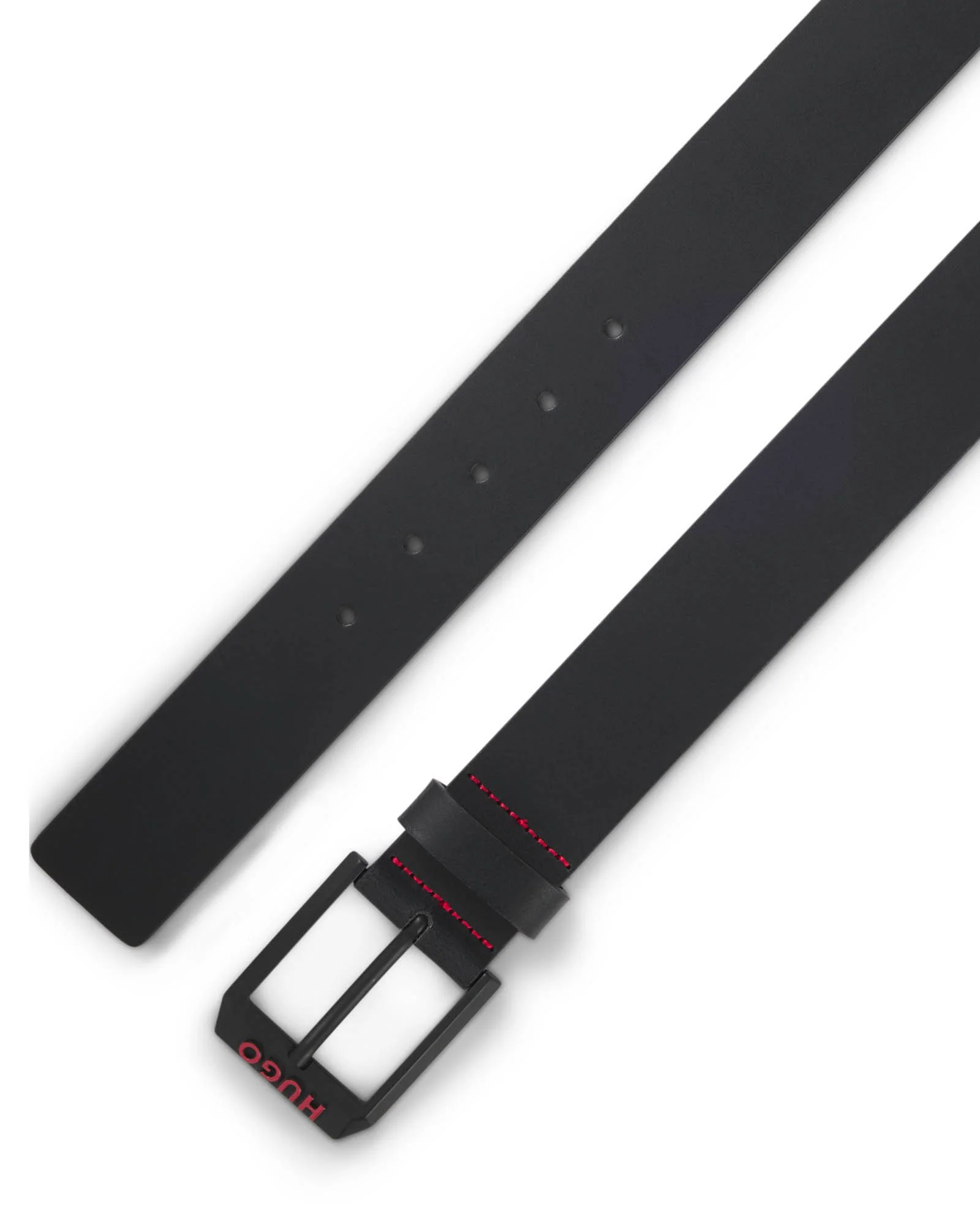 HUGO Gelio B Mens Italian-Leather Belt with Angular Logo Buckle - Black 001 - Image 3