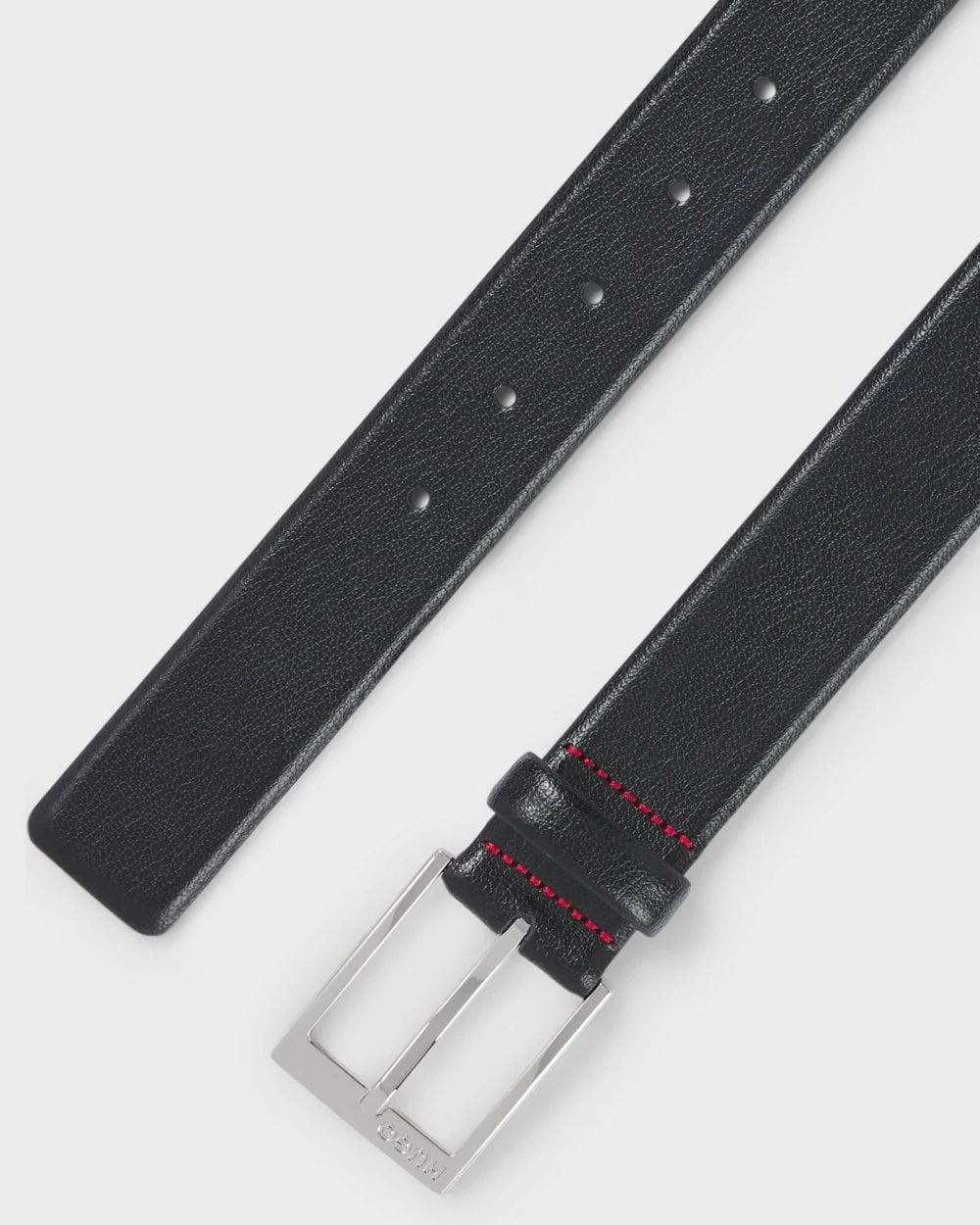 HUGO Gellot Mens Grained-Leather Belt with Logo Engraved Buckle - Black 001 - Image 2
