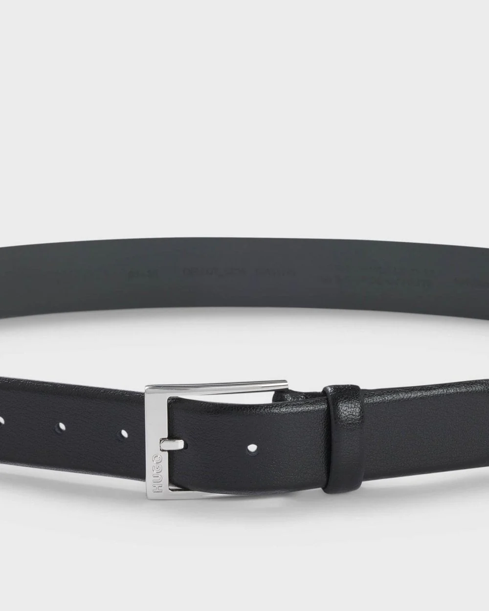 HUGO Gellot Mens Grained-Leather Belt with Logo Engraved Buckle - Black 001 - Image 3