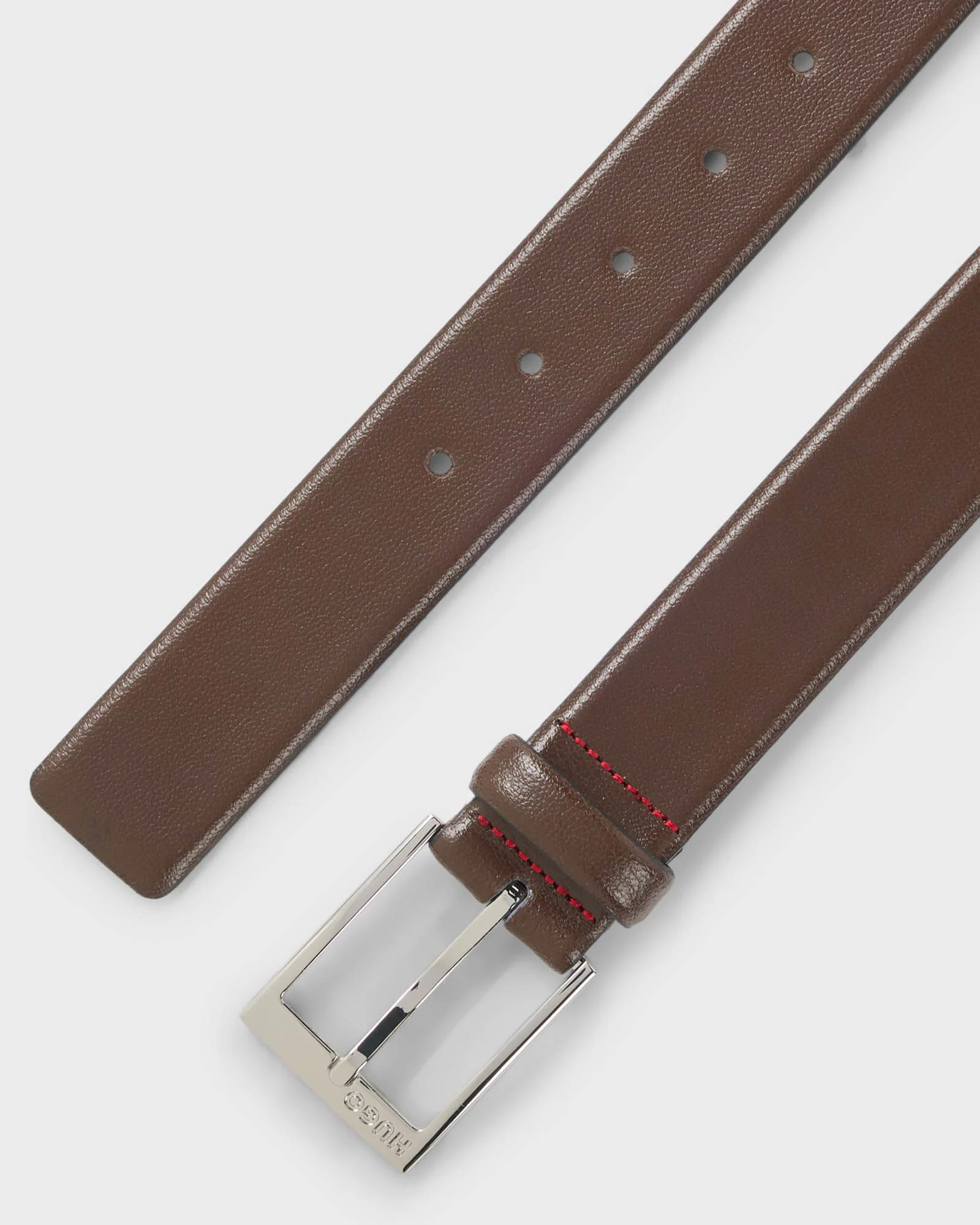 HUGO Gellot Mens Grained-Leather Belt with Logo Engraved Buckle - Dark Brown 202 - Image 3