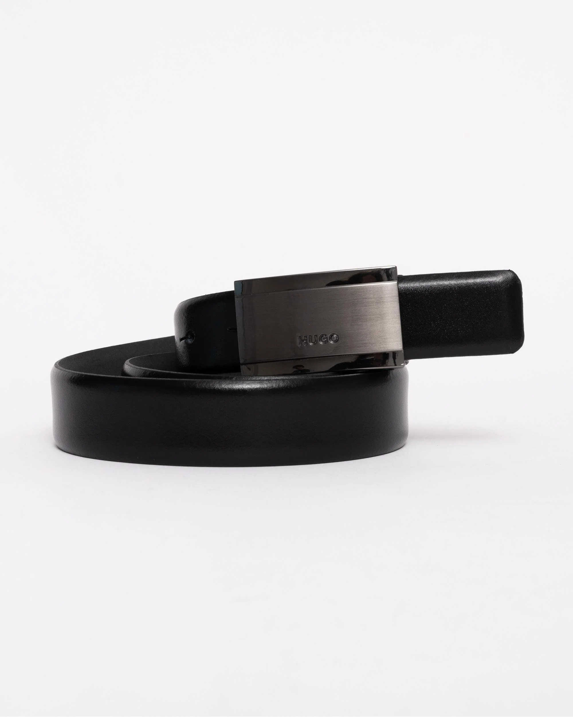 HUGO Gexter Mens Leather Belt with Branded Gunmetal Plaque Buckle - Image 3