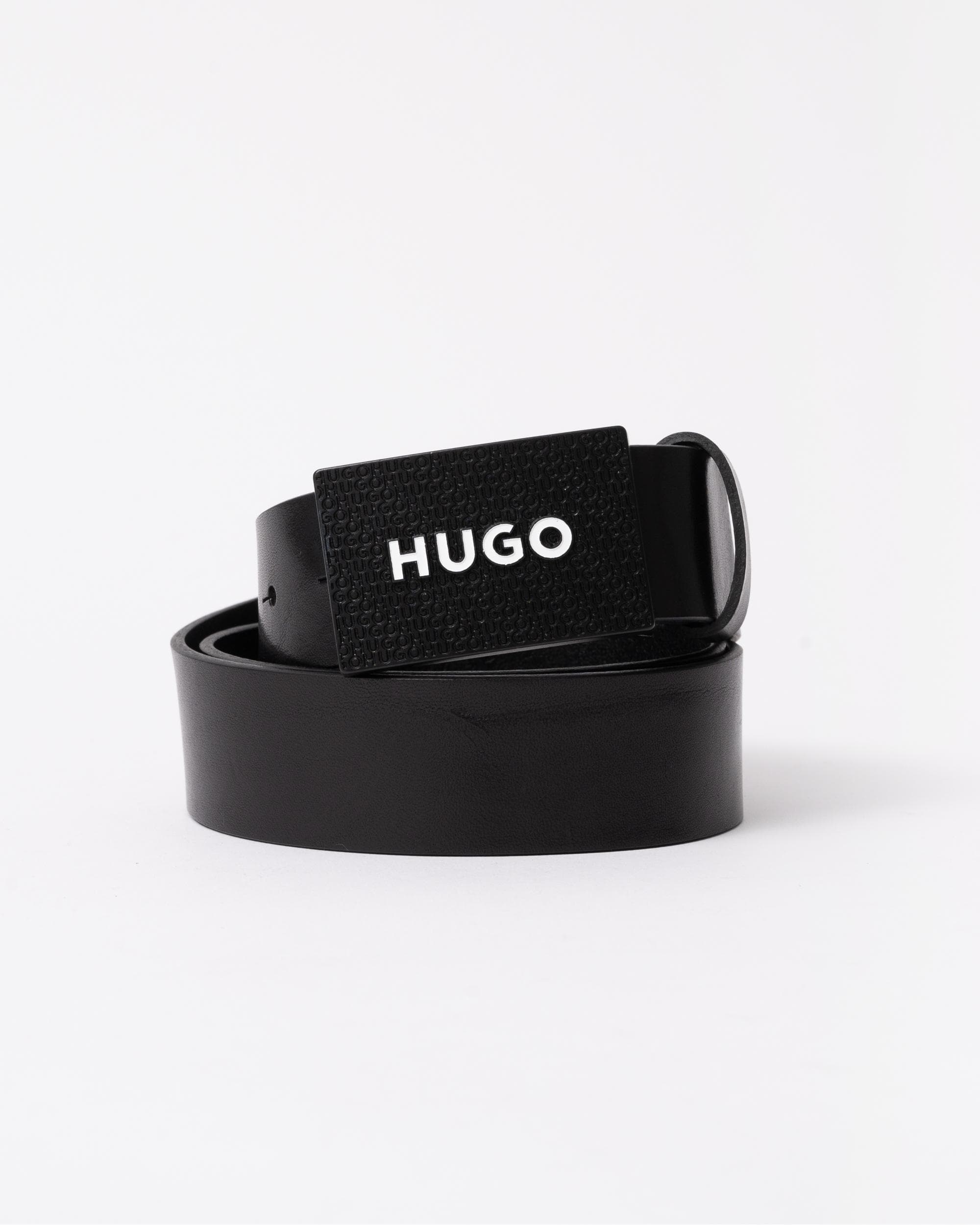 HUGO Gilao Mens Matte Leather Belt with Branded Plaque Buckle - Black 001 - Image 2