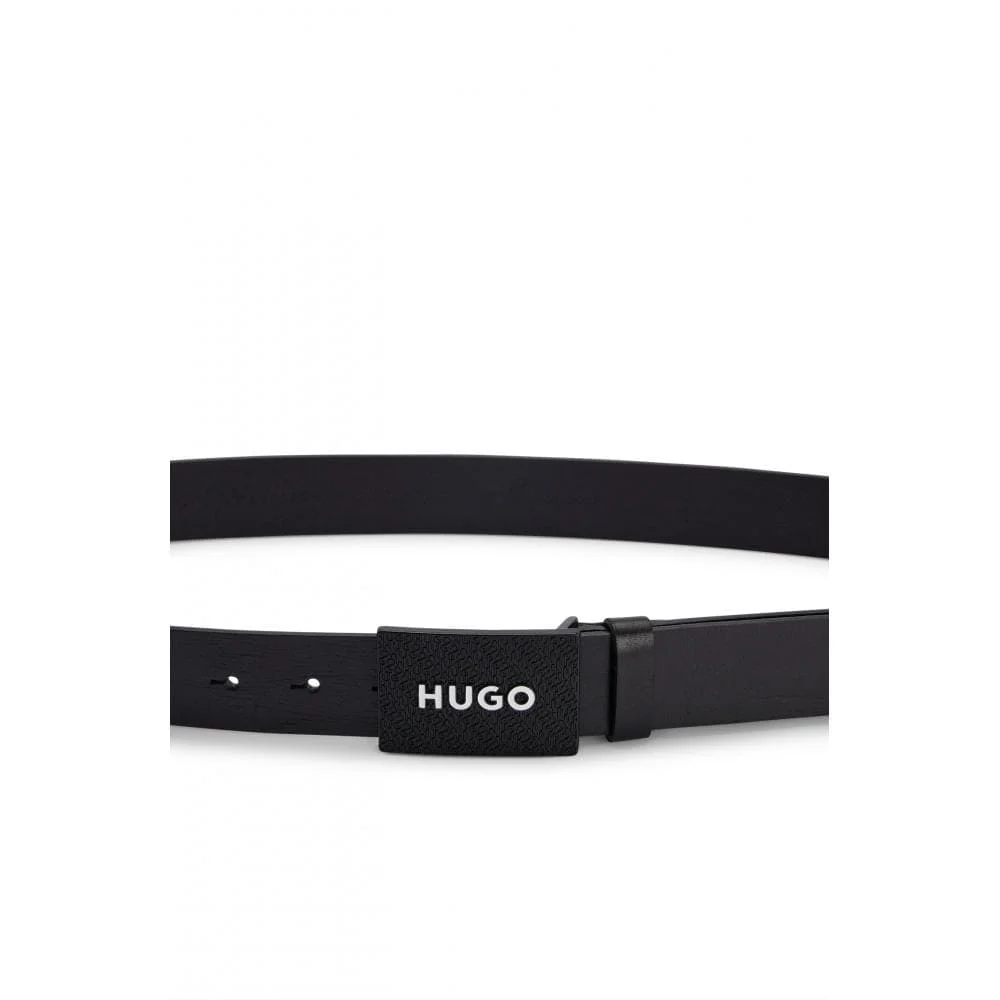 HUGO Gilao-Z Mens Italian Leather Belt With Branded Plaque Buckle - Image 2
