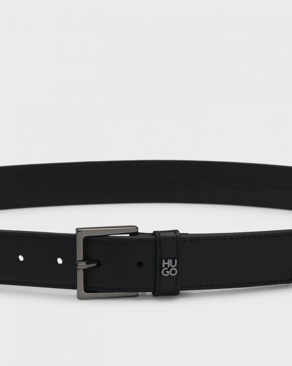 HUGO Giove Mens Leather Belt with Stacked-Logo Keeper and Gunmetal Hardware - Image 2