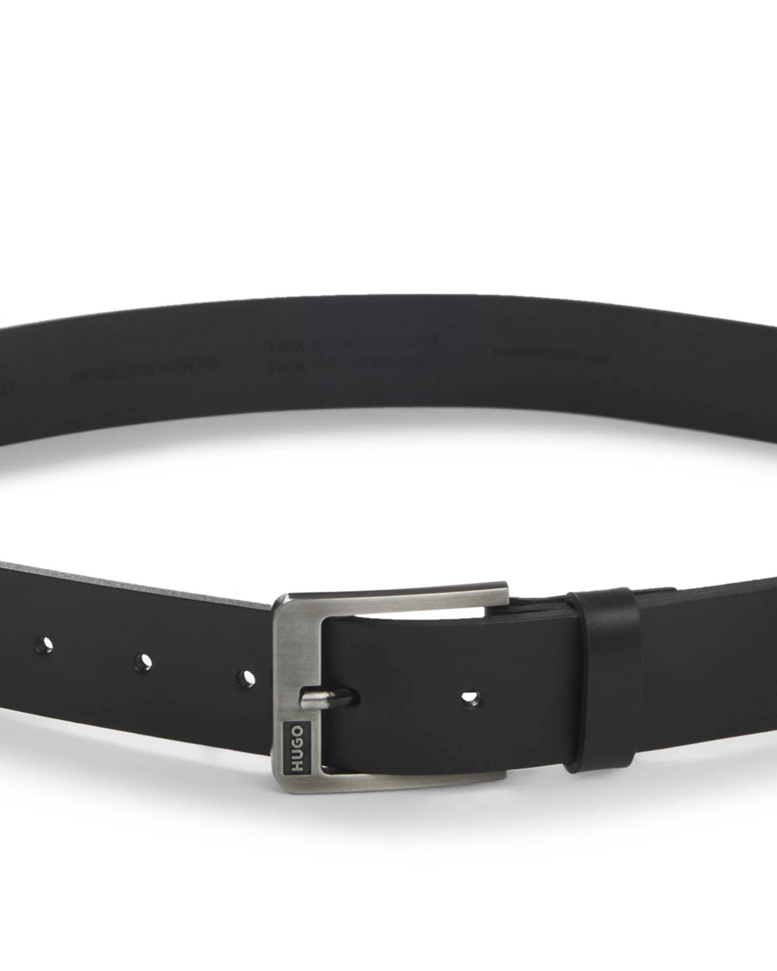 HUGO Grover Mens Italian-Leather Belt with Brushed Logo Buckle - Black 001 - Image 2