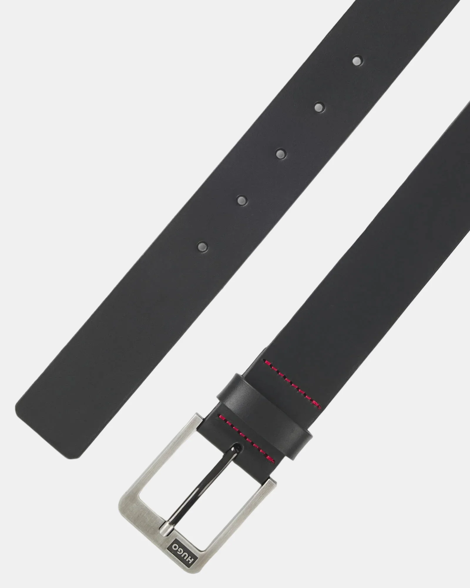 HUGO Grover Mens Italian-Leather Belt with Brushed Logo Buckle - Black 001 - Image 4