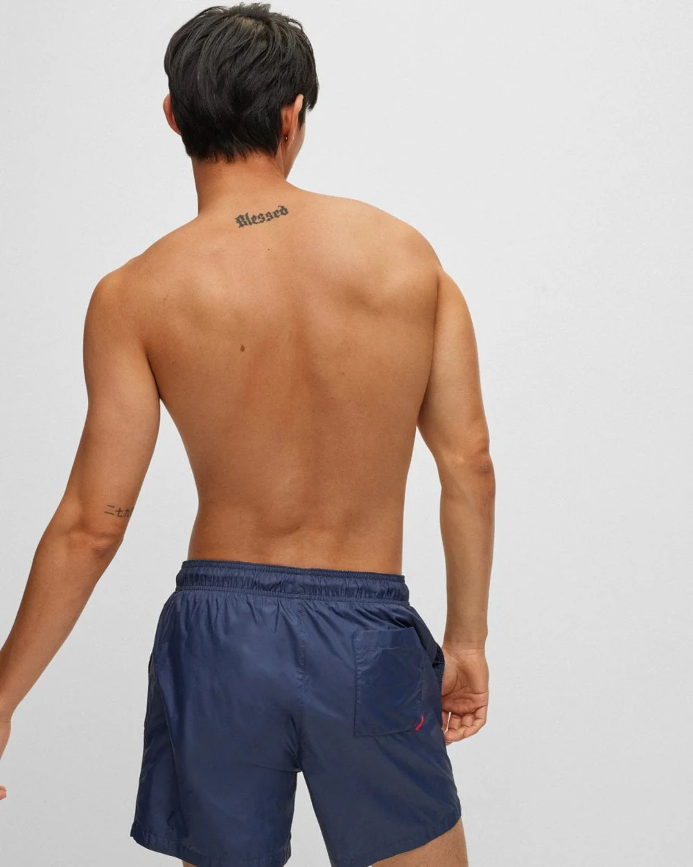 HUGO HAITI Mens Quick-Drying Swim Shorts In Recycled Fabric With Logo NOS - Dark Blue 405 - Image 2