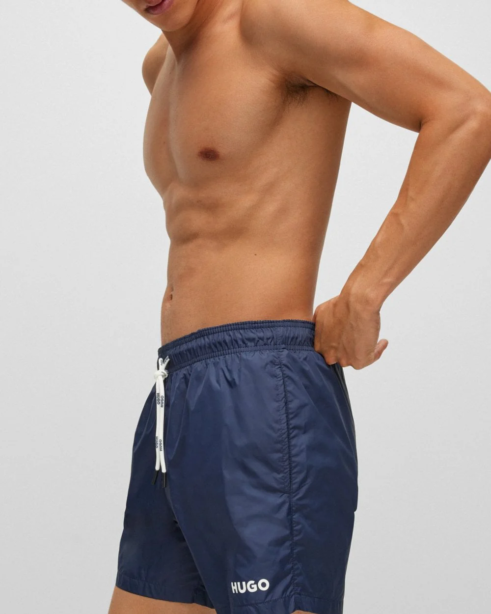 HUGO HAITI Mens Quick-Drying Swim Shorts In Recycled Fabric With Logo NOS - Dark Blue 405 - Image 3