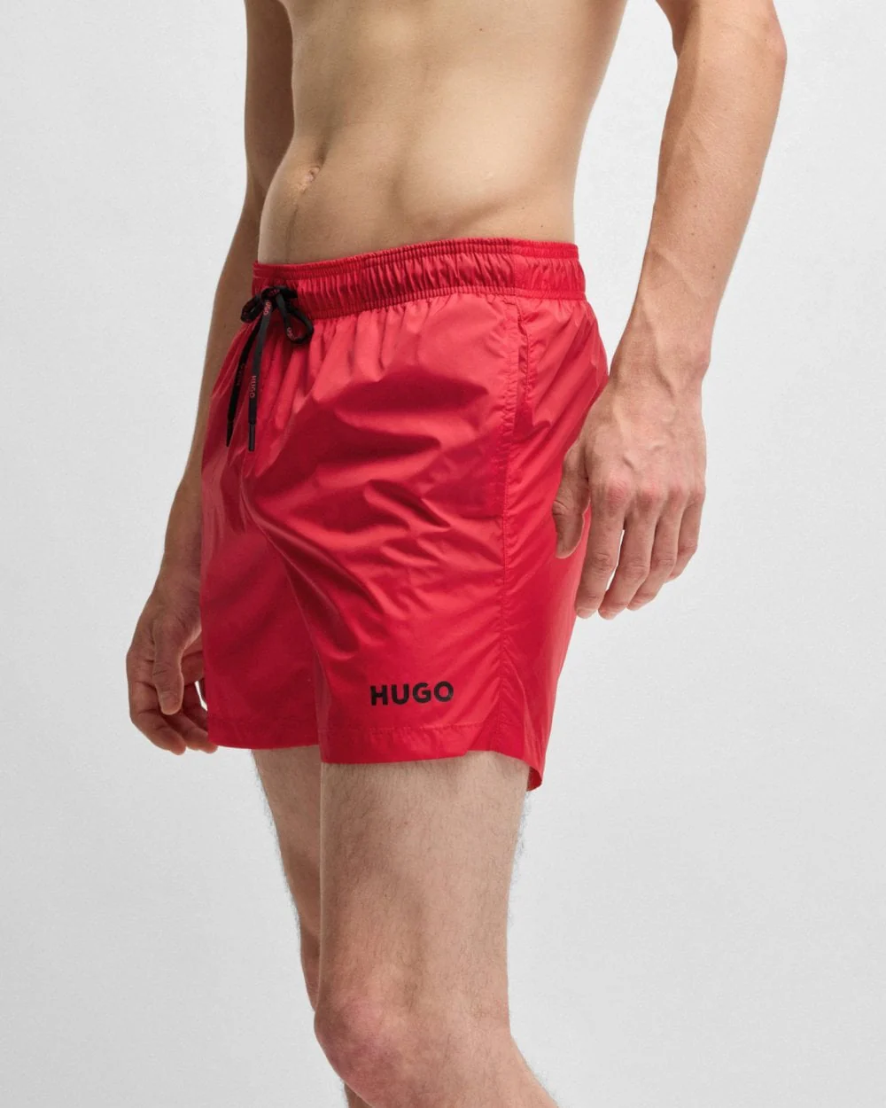 HUGO HAITI Mens Quick-Drying Swim Shorts In Recycled Fabric With Logo NOS - Red 693 - Image 3