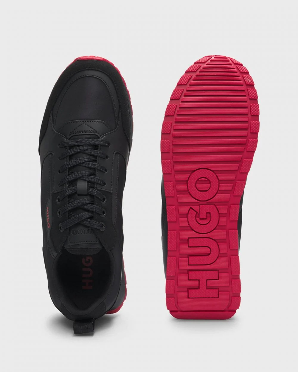 HUGO Icelin Runn Mens Mixed-Material Trainers with Branded Accents - Black 001 - Image 4