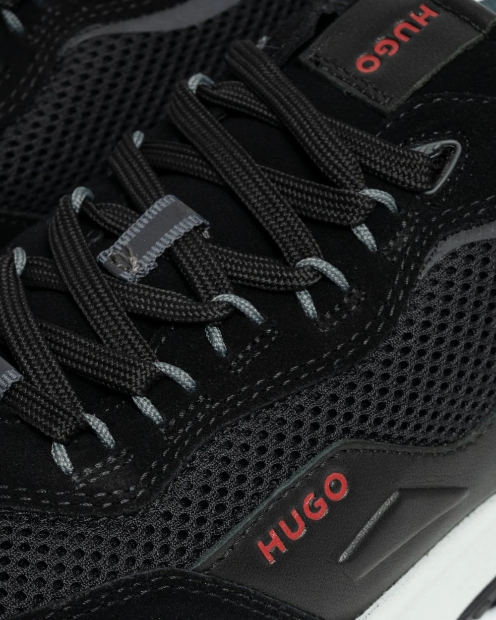 HUGO Kane Runn Mens Leather lace-Up Trainers with Mesh Trims - Image 2