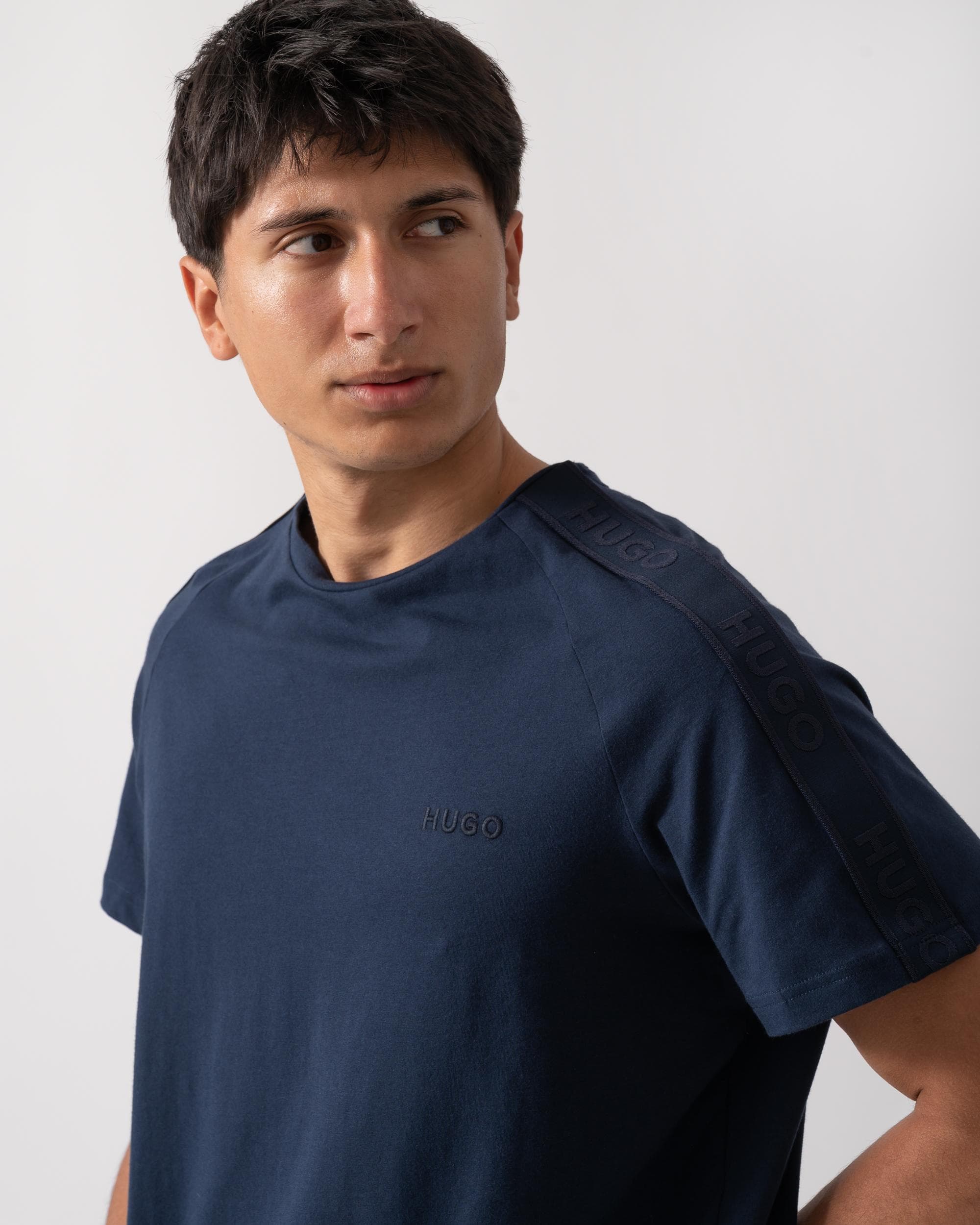 HUGO LIAM Mens Crew Neck T-Shirt with Logo Tape - Image 2
